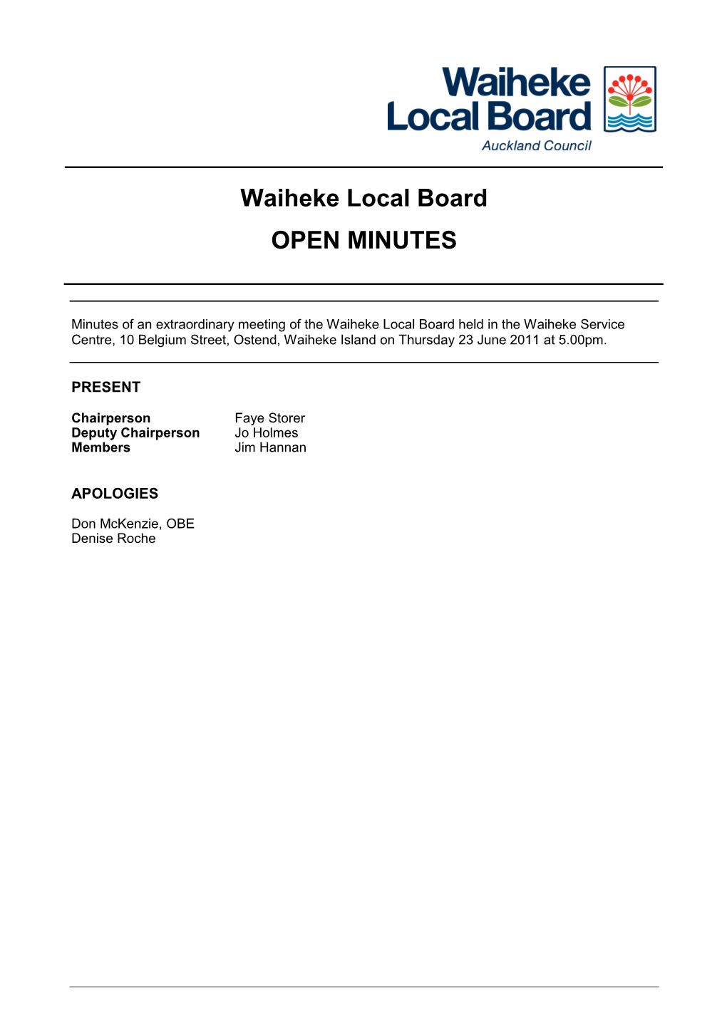 Waiheke Local Board Minutes