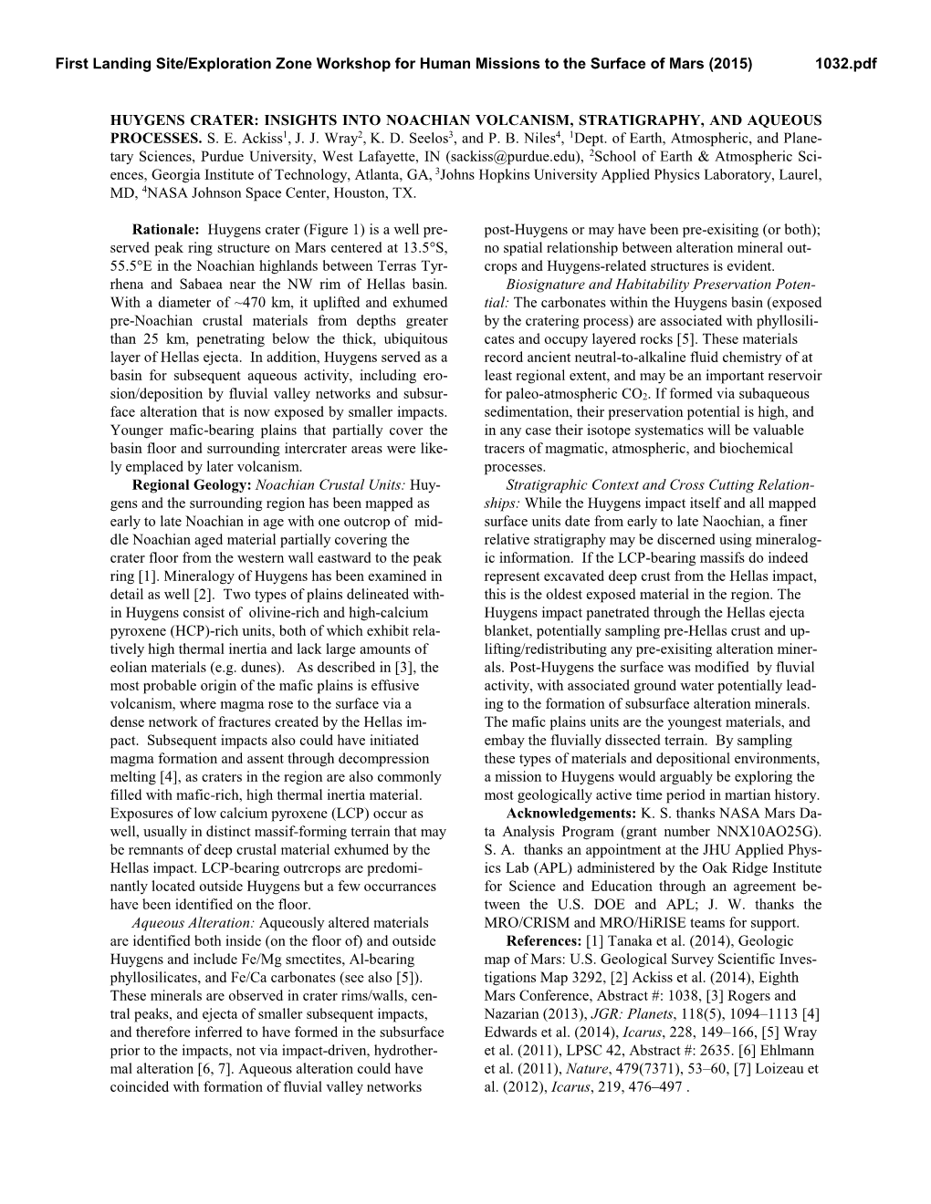 Huygens Crater: Insights Into Noachian Volcanism, Stratigraphy, and Aqueous Processes