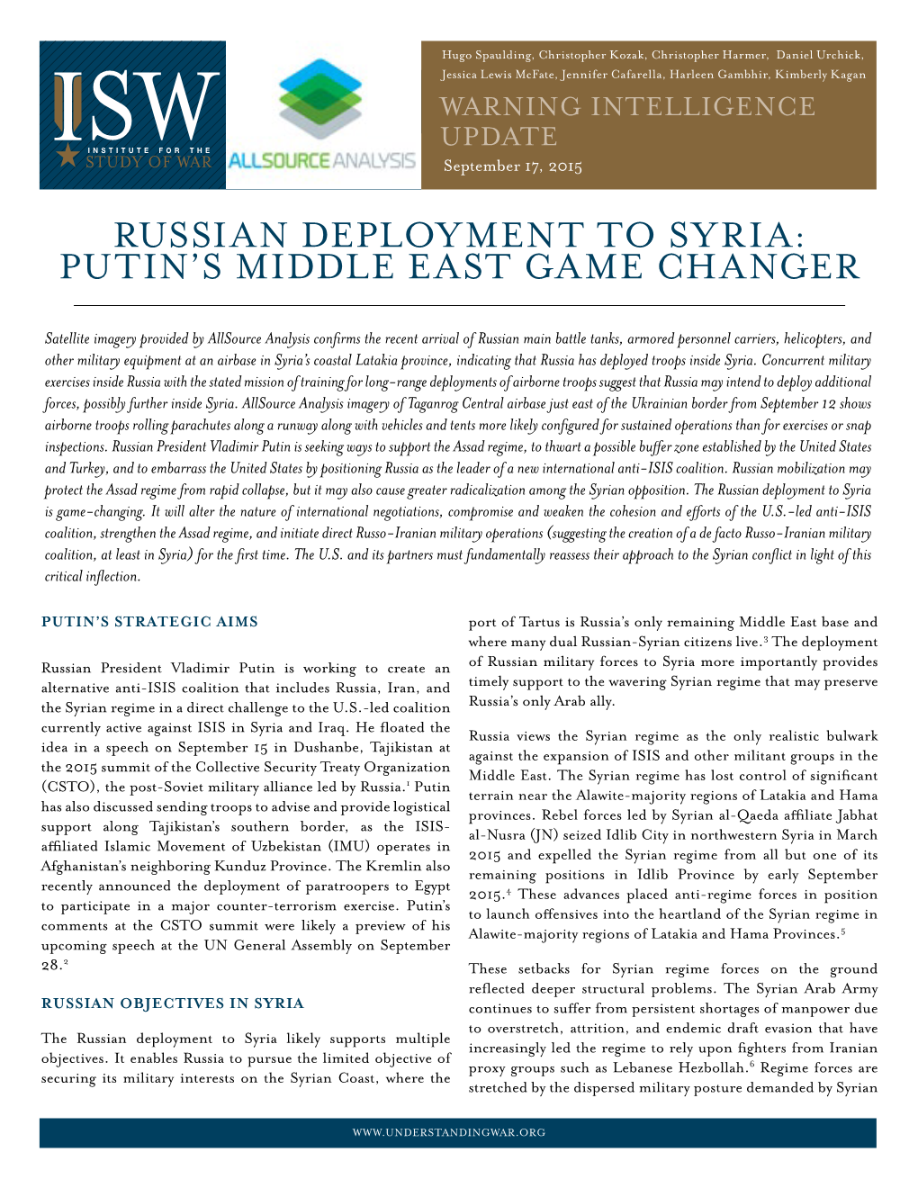 Russian Deployment to Syria: Putin's Middle East Game Changer