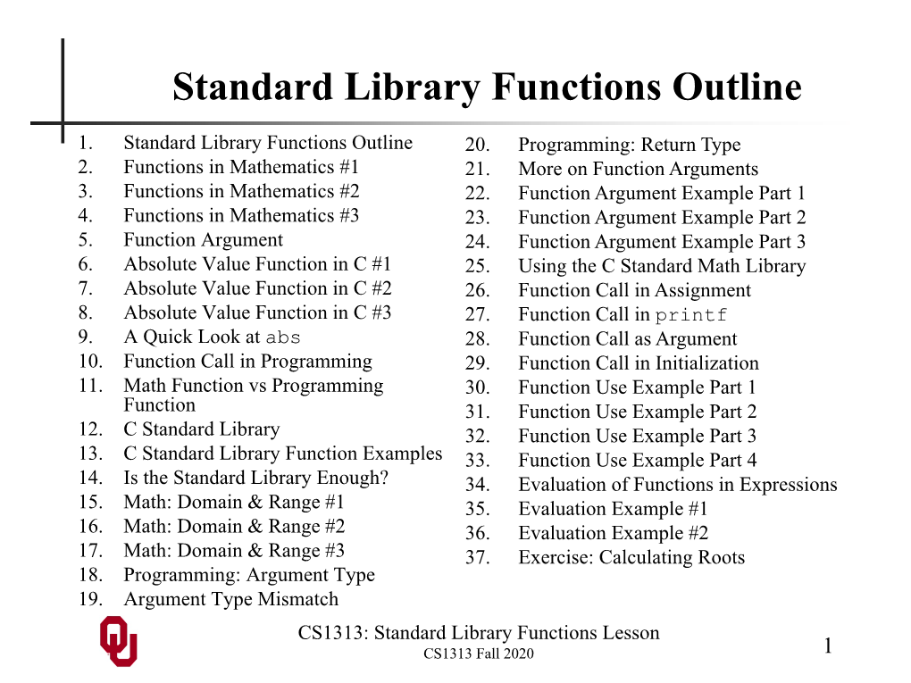 CS1313 Standard Library Functions Lesson