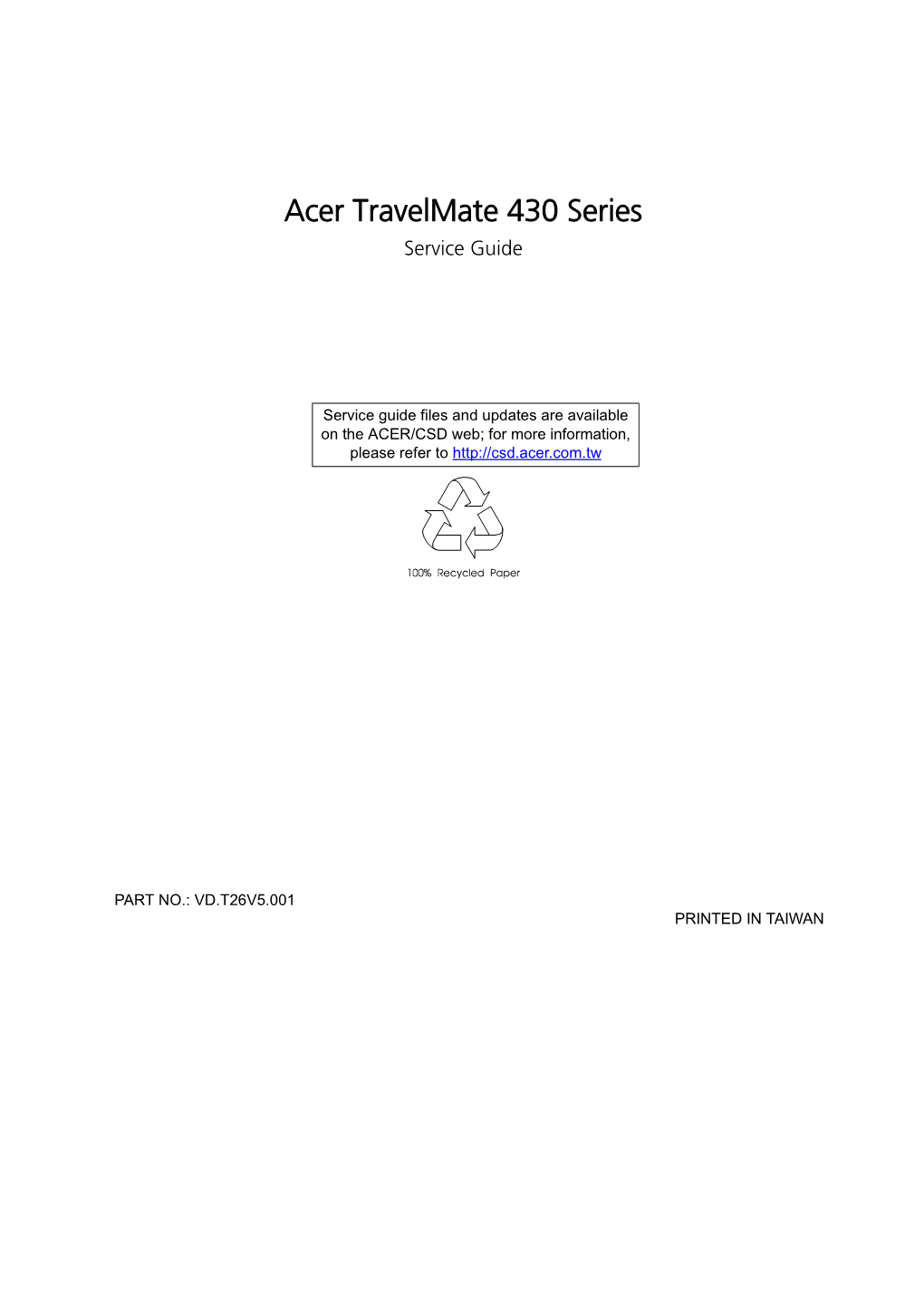 Acer Travelmate 430 Series Service Guide
