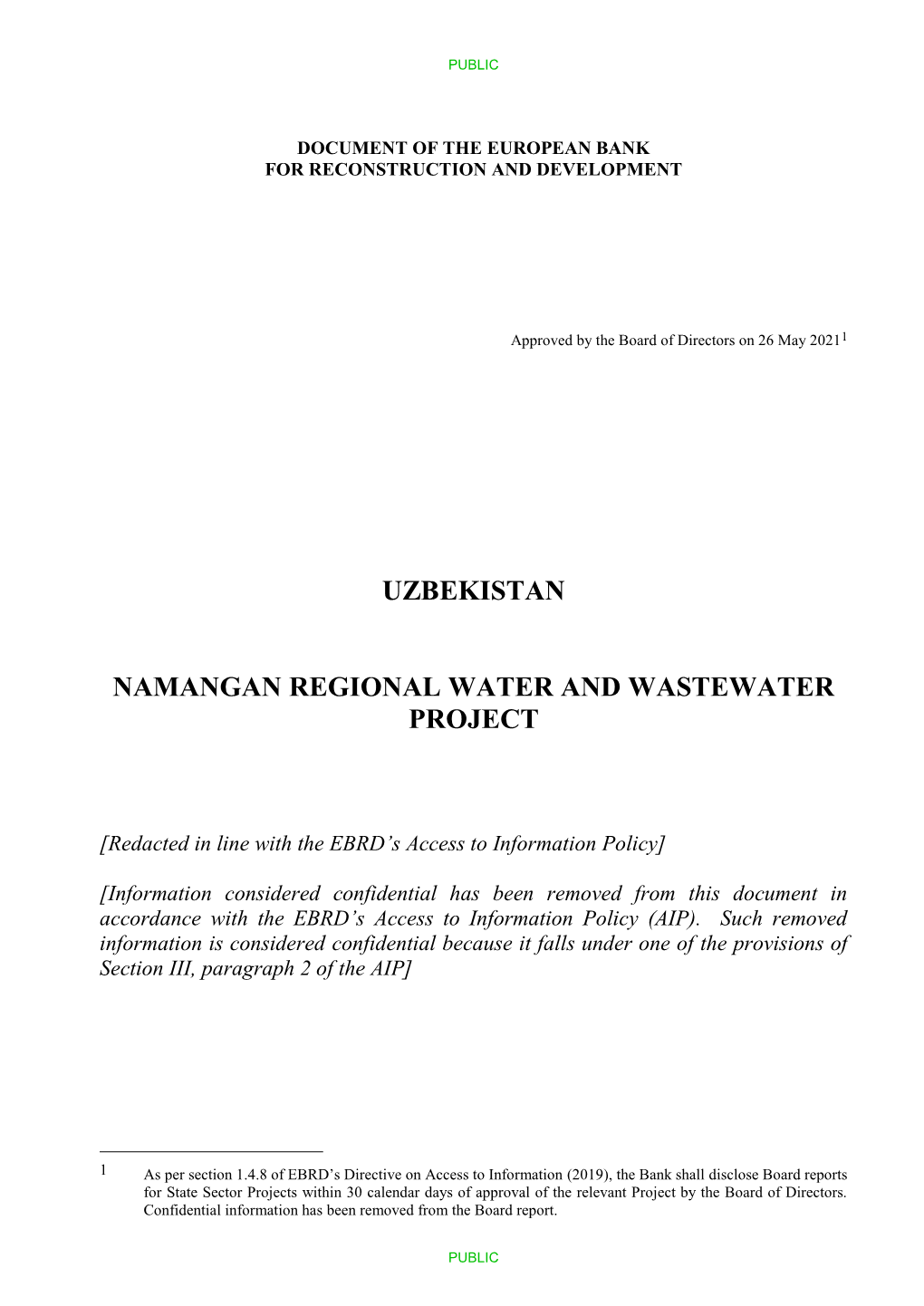 Namangan Regional Water and Wastewater Project Board Report