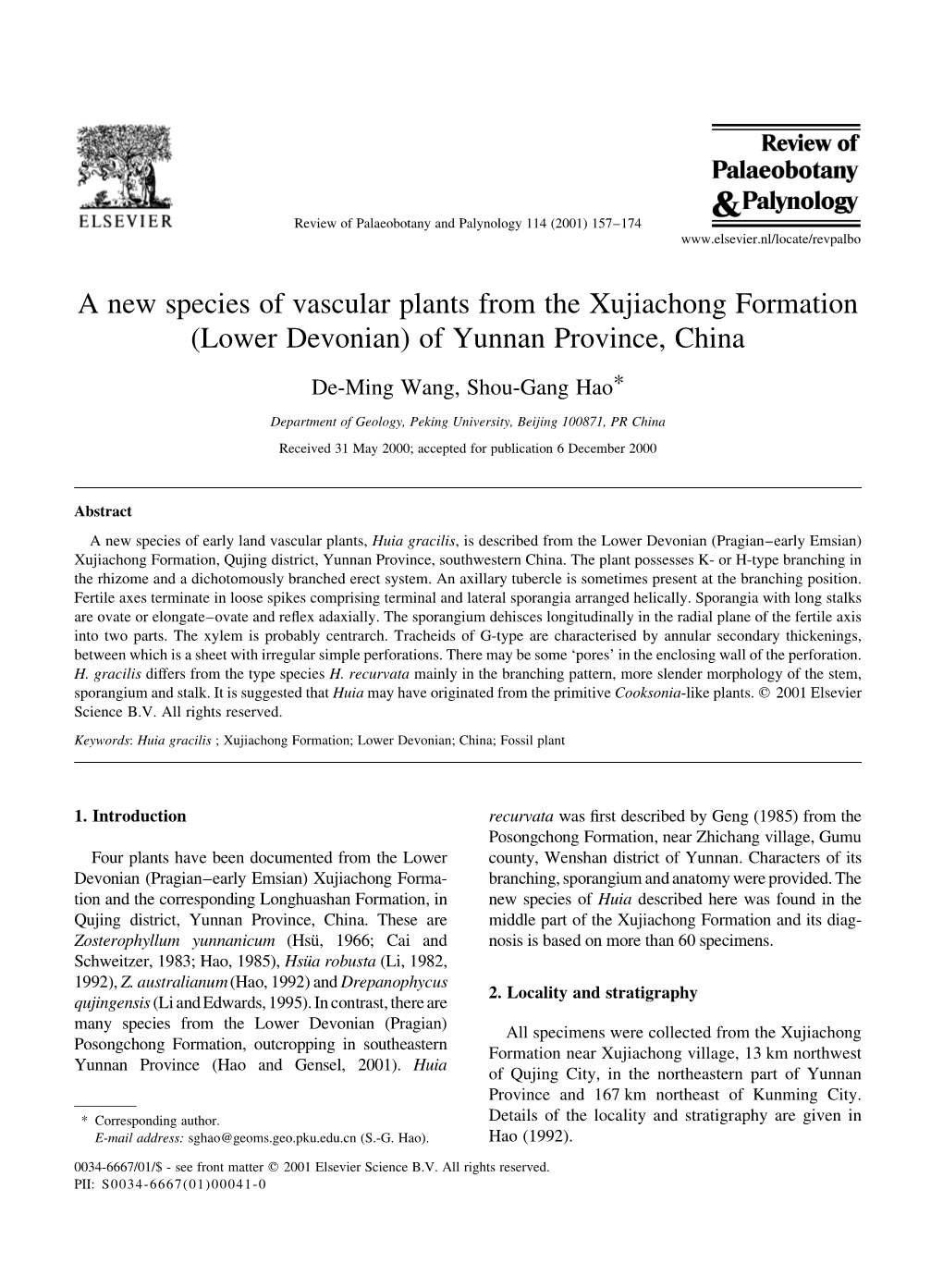 A New Species of Vascular Plants from the Xujiachong Formation (Lower