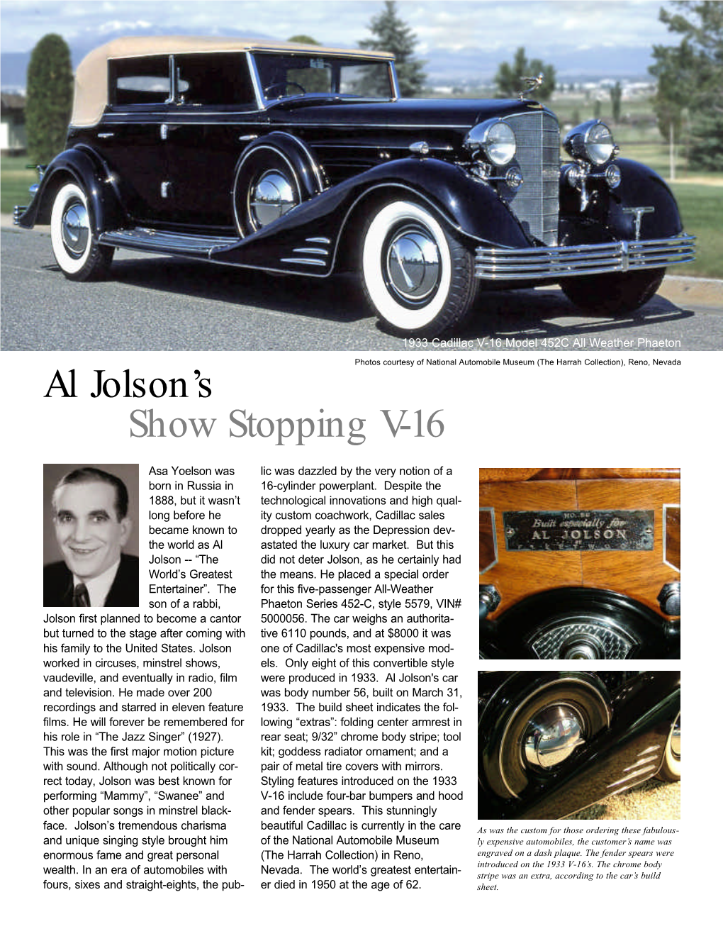 Show Stopping V-16 Al Jolson's