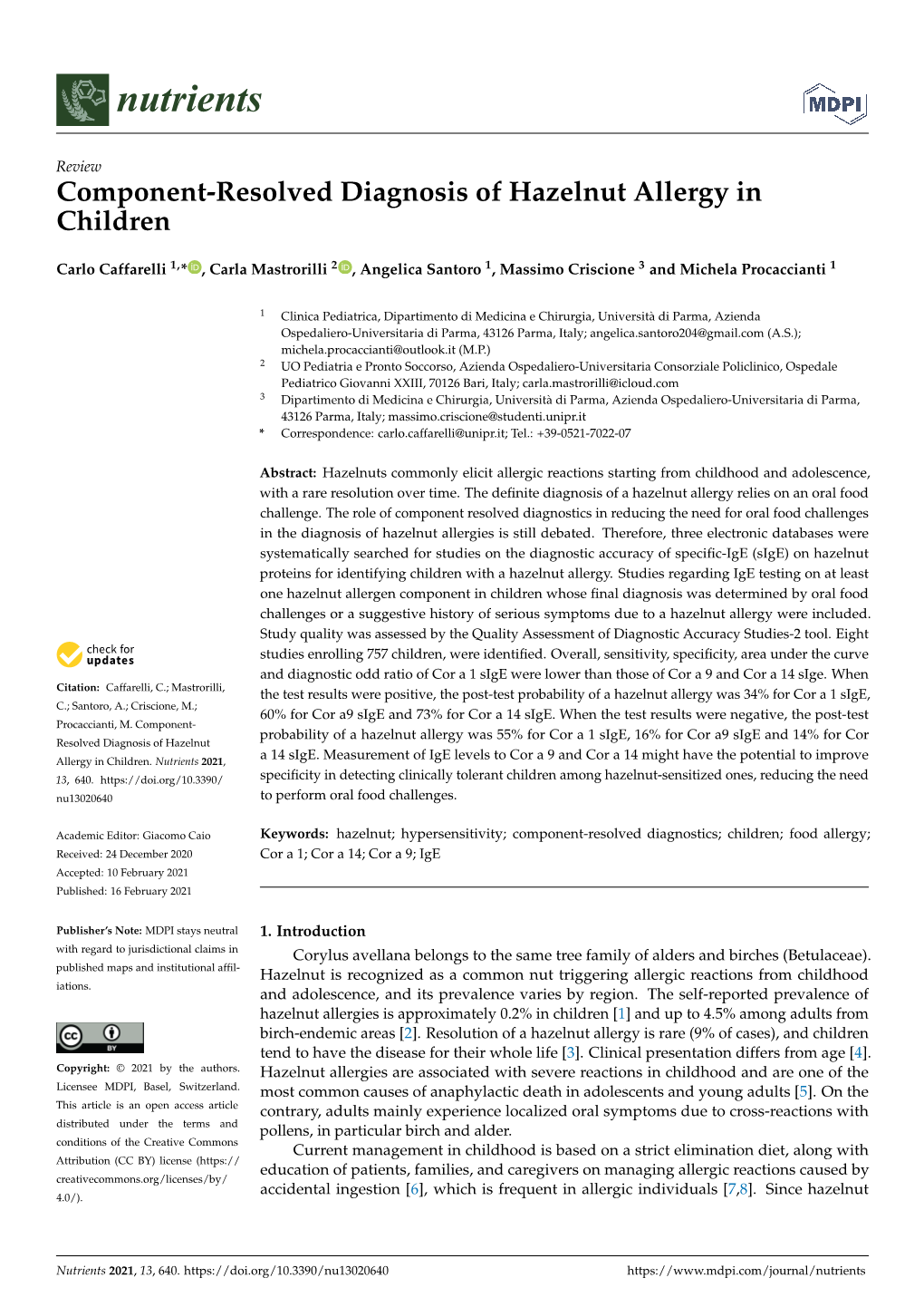 Component-Resolved Diagnosis of Hazelnut Allergy in Children