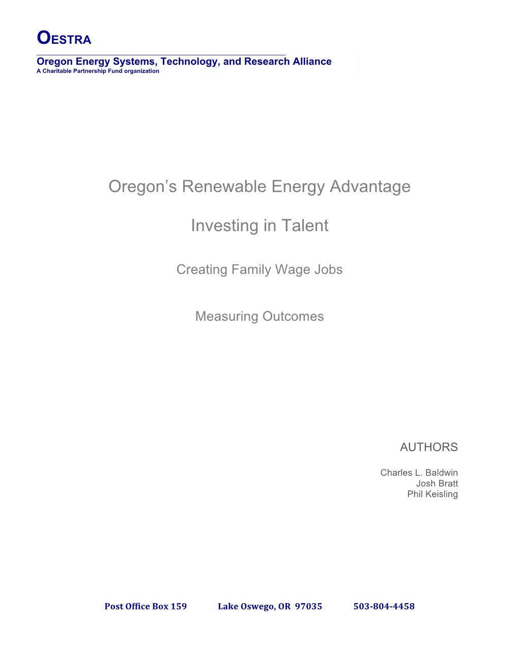 Oregon's Renewable Energy Advantage, 2010