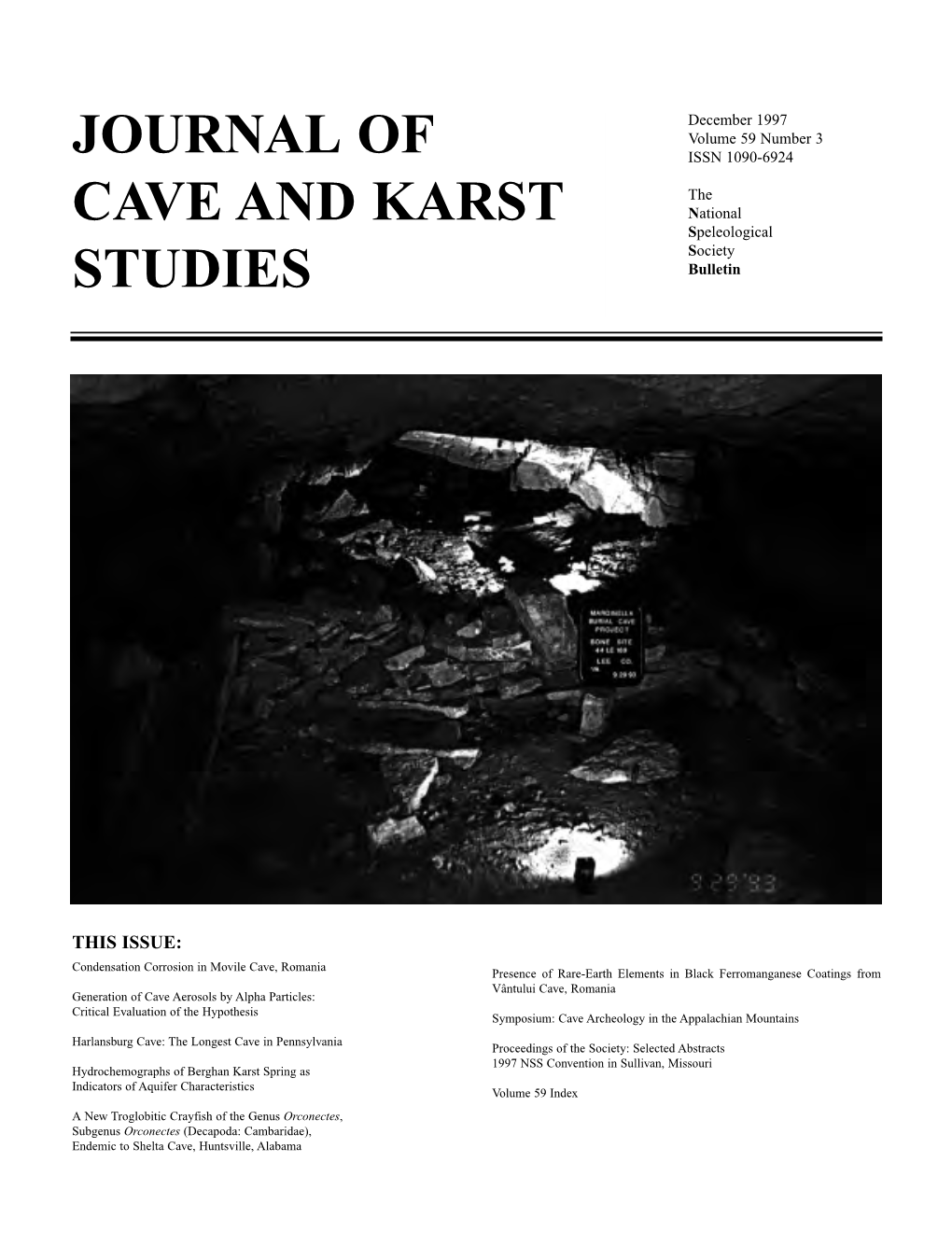 Journal of Cave and Karst Studies Editor Louise D