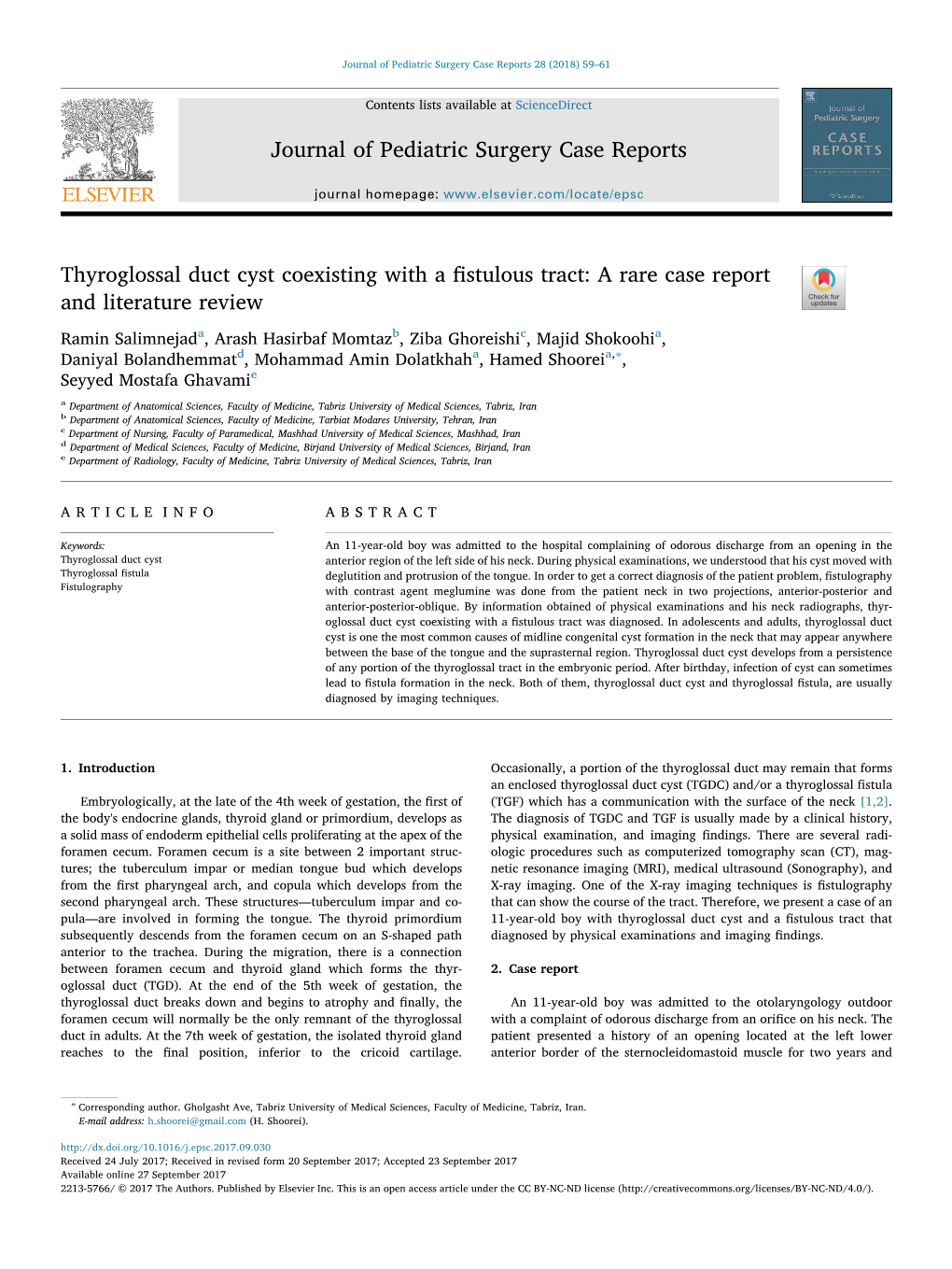 Thyroglossal Duct Cyst Coexisting with a Fistulous Tract a Rare Case Report and Literature Review