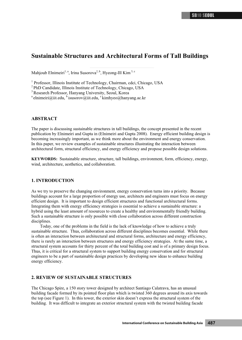 Sustainable Structures and Architectural Forms of Tall Buildings