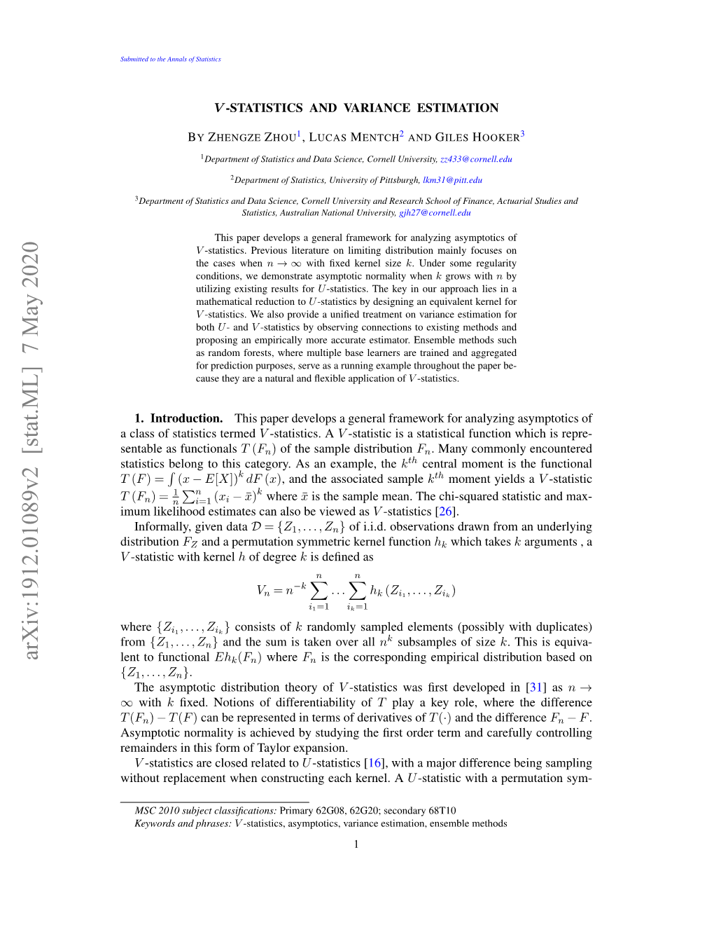 V-Statistics and Variance Estimation