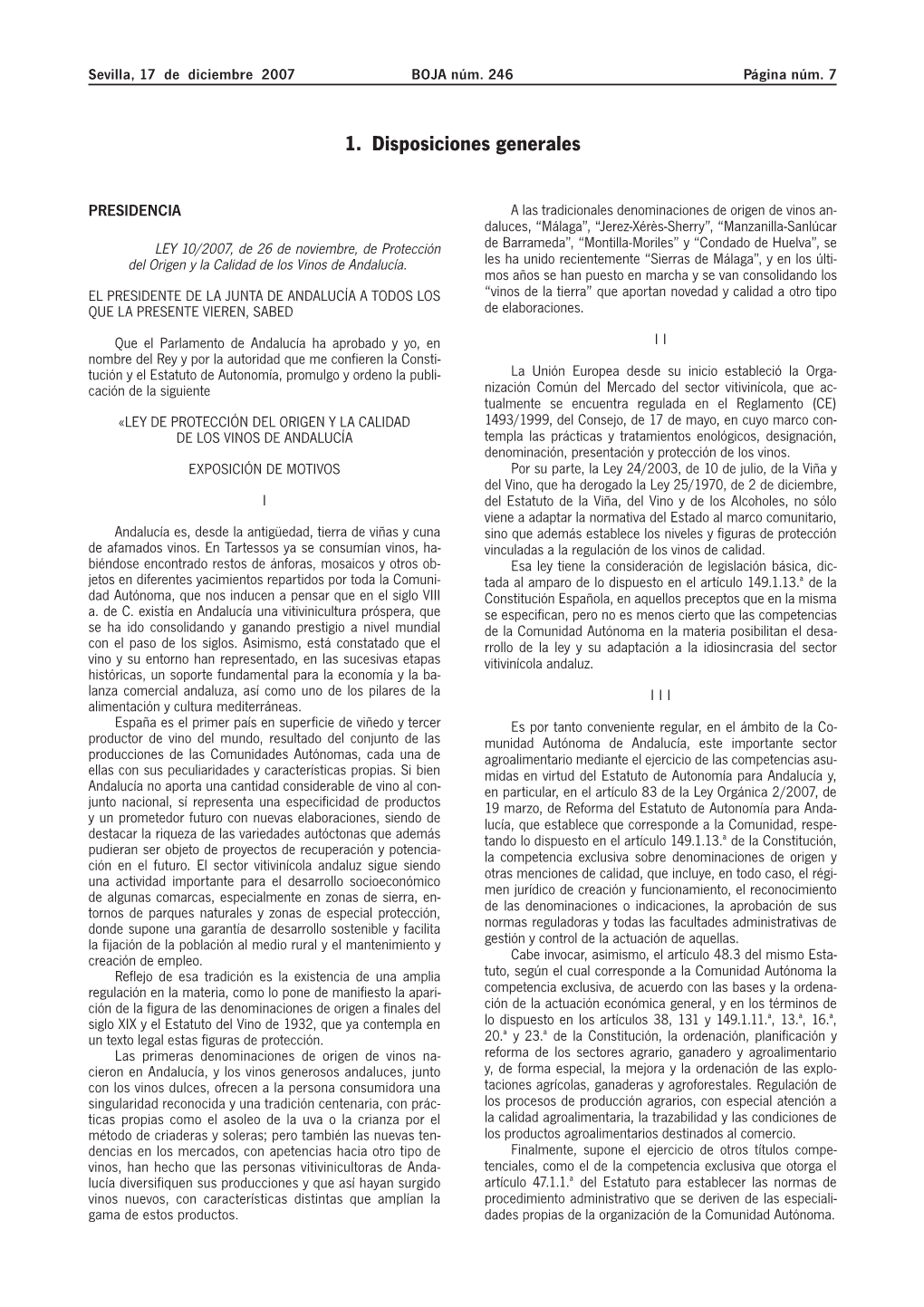 Ley 10/2007, De 26 De Noviembre, De Protección Del Origen Y La Calidad De