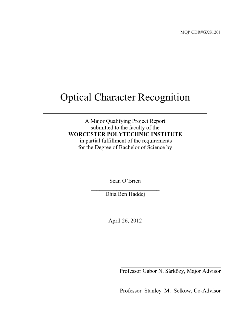 Optical Character Recognition