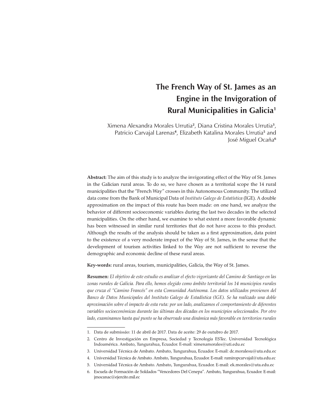 The French Way of St. James As an Engine in the Invigoration of Rural Municipalities in Galicia1