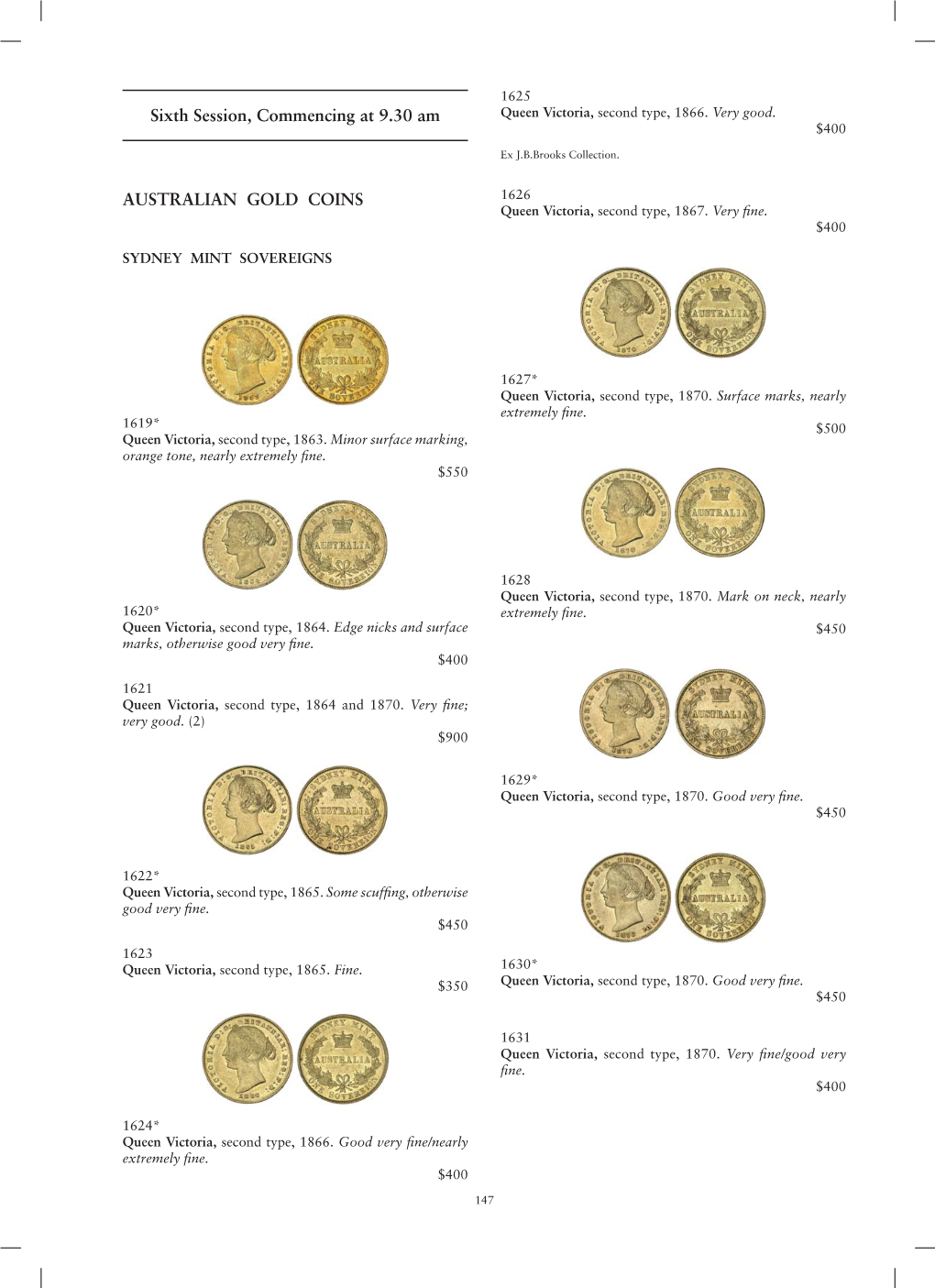 Sixth Session, Commencing at 9.30 Am AUSTRALIAN GOLD COINS