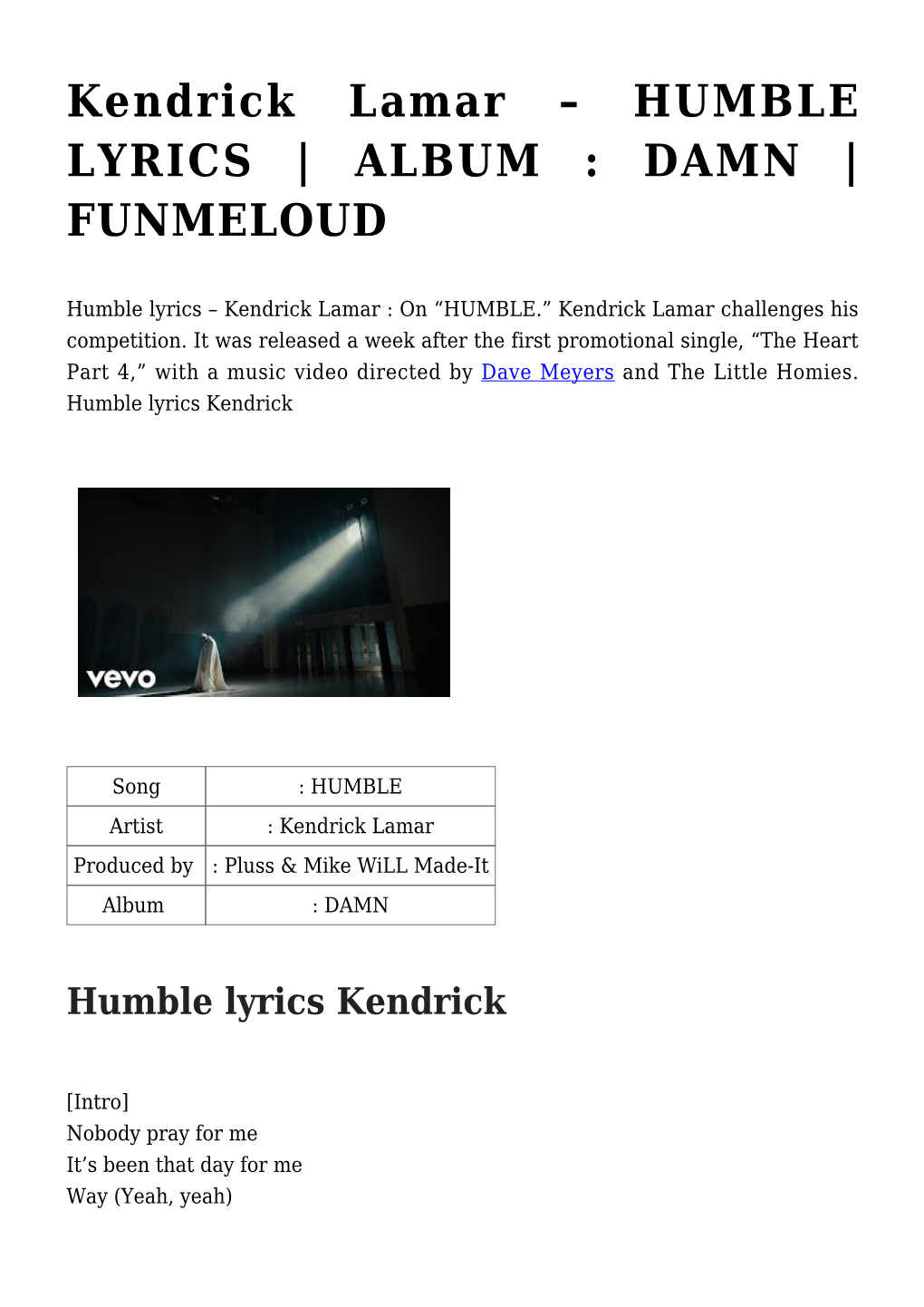 Kendrick Lamar – HUMBLE LYRICS | ALBUM : DAMN