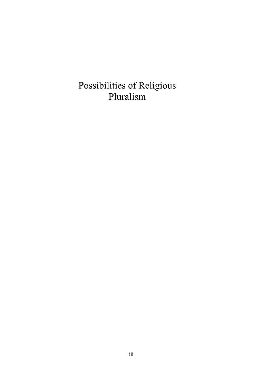 Possibilities of Religious Pluralism