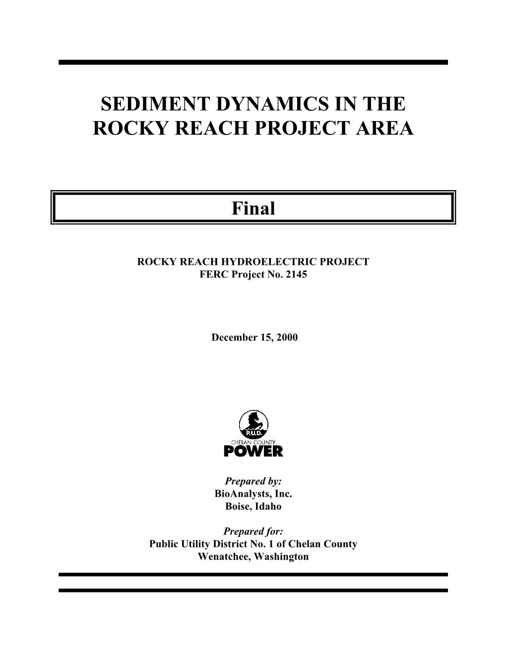 Sediment Dynamics in the Rocky Reach Project Area