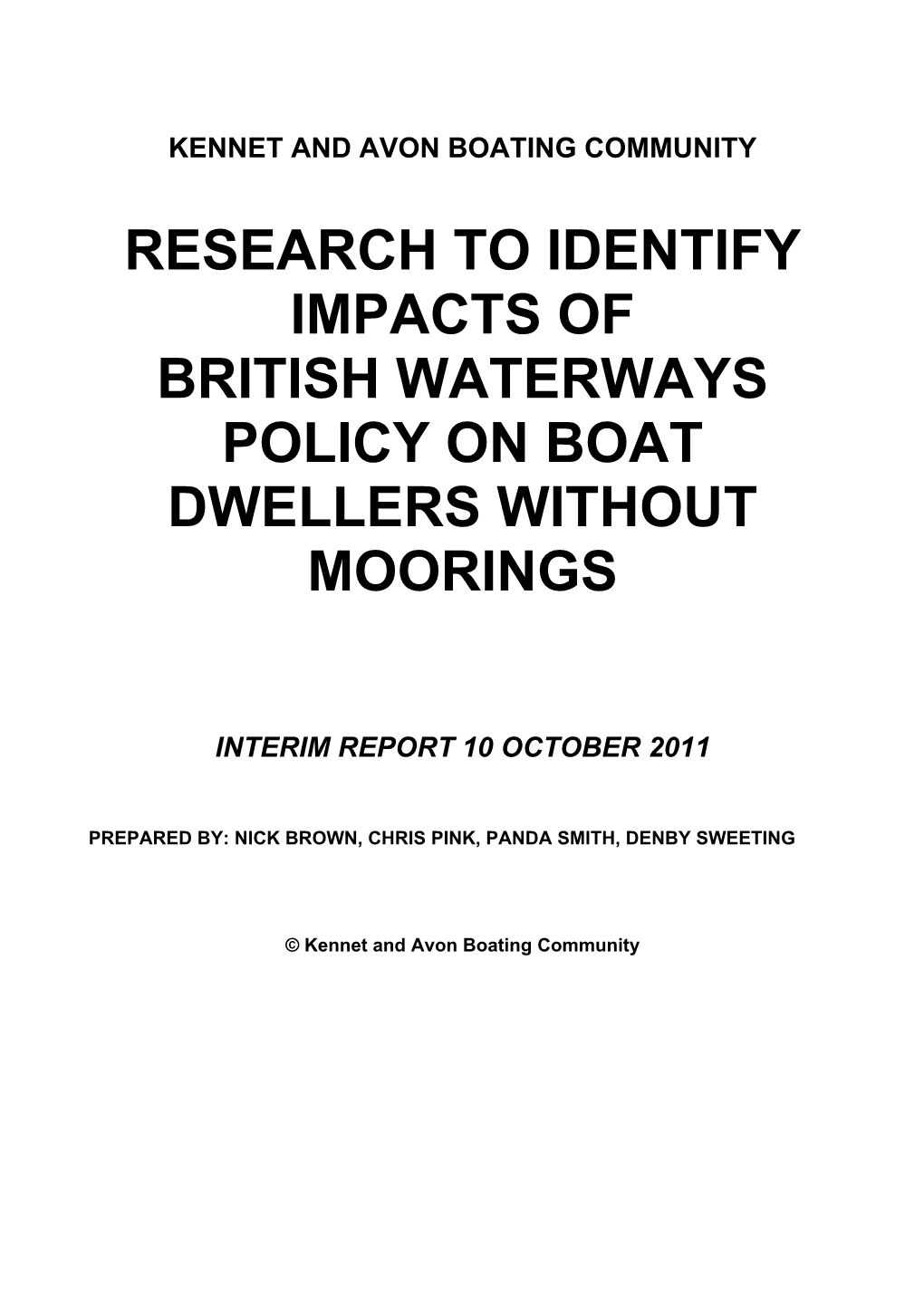 Research to Identify Impacts of British Waterways Policy on Boat Dwellers Without Moorings