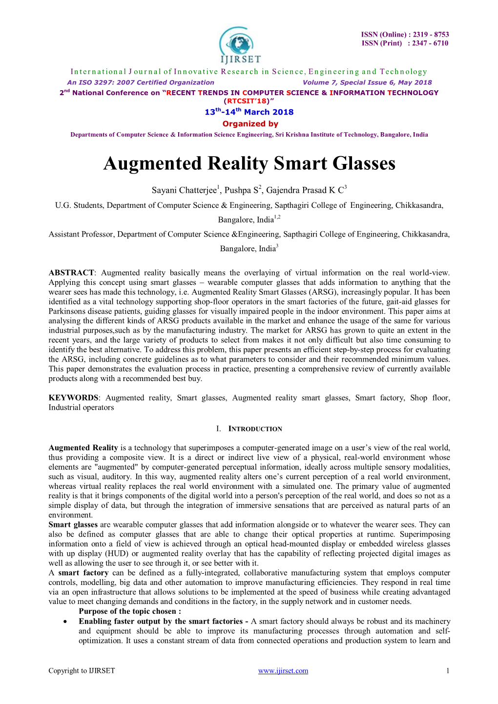 Augmented Reality Smart Glasses