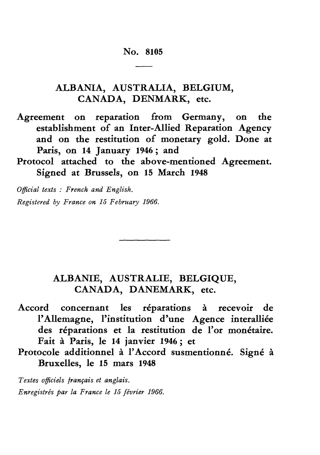 No. 8105 ALBANIA, AUSTRALIA, BELGIUM, CANADA, DENMARK