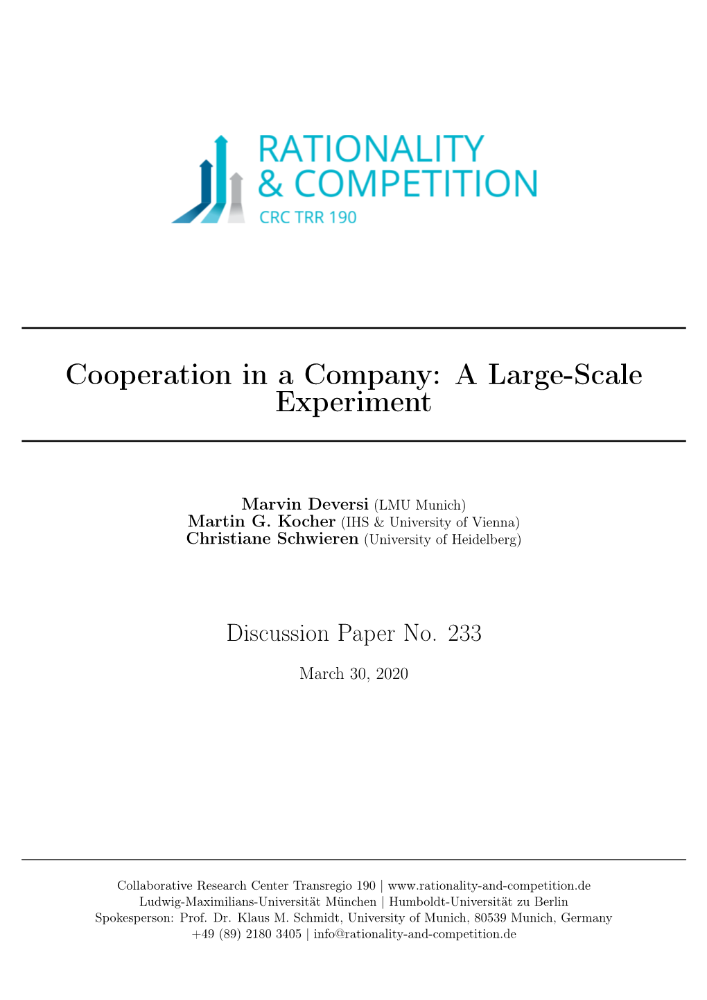 Cooperation in a Company: a Large-Scale Experiment