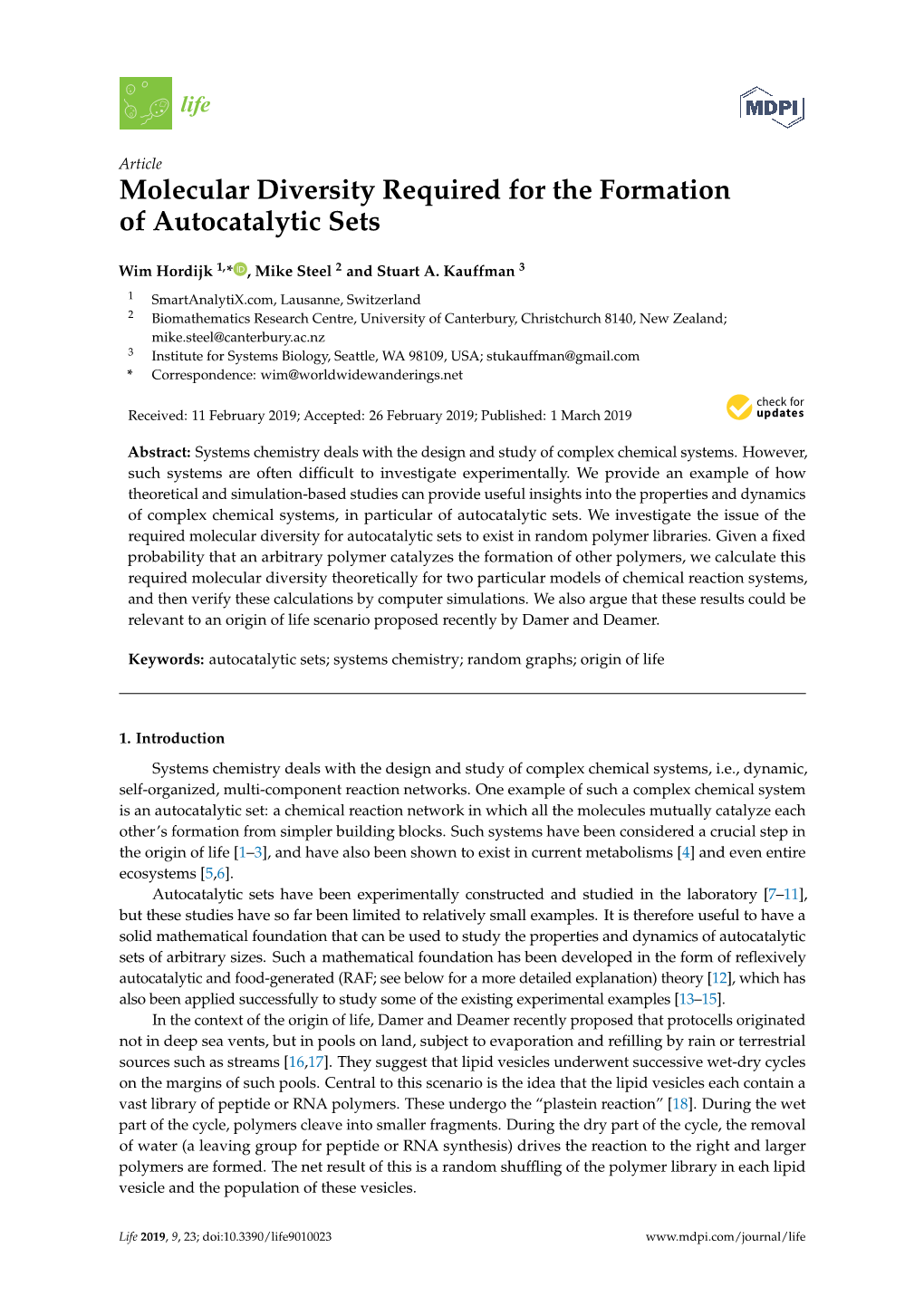 Molecular Diversity Required for the Formation of Autocatalytic Sets