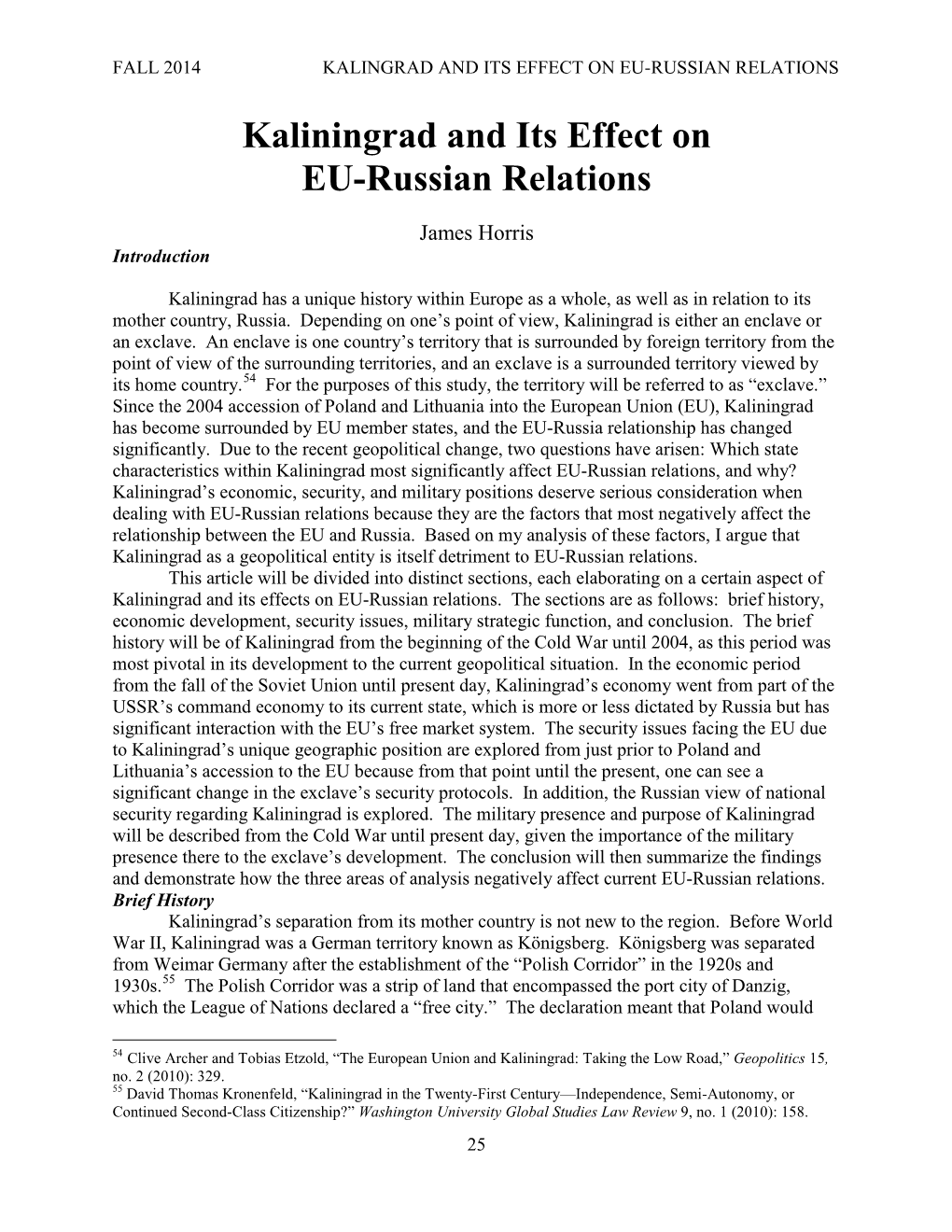 Kaliningrad and Its Effect on EU-Russian Relations