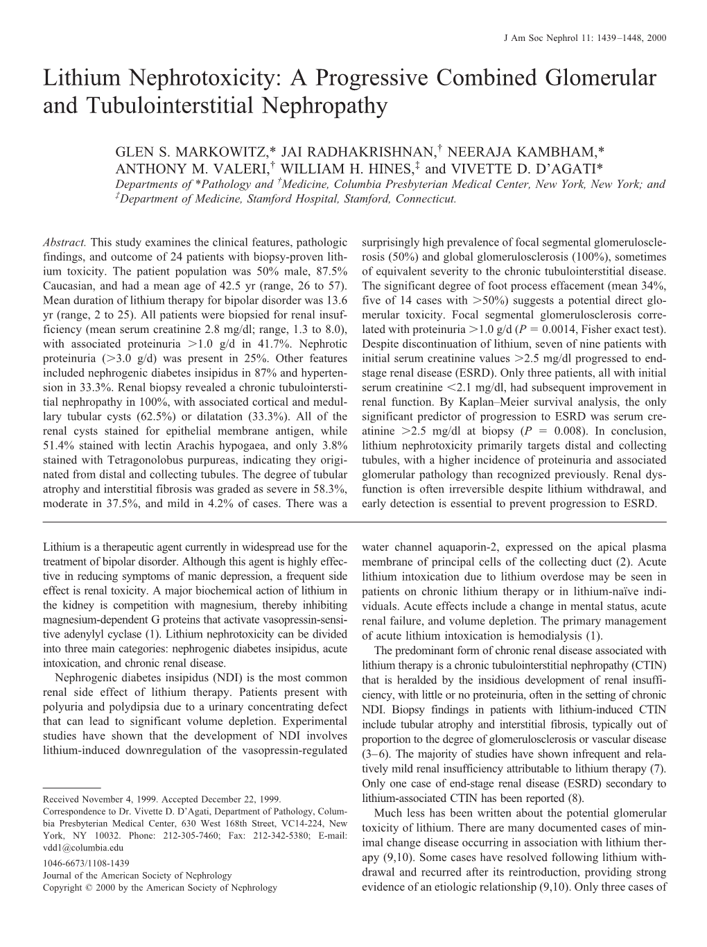 Lithium Nephrotoxicity: a Progressive Combined Glomerular and Tubulointerstitial Nephropathy