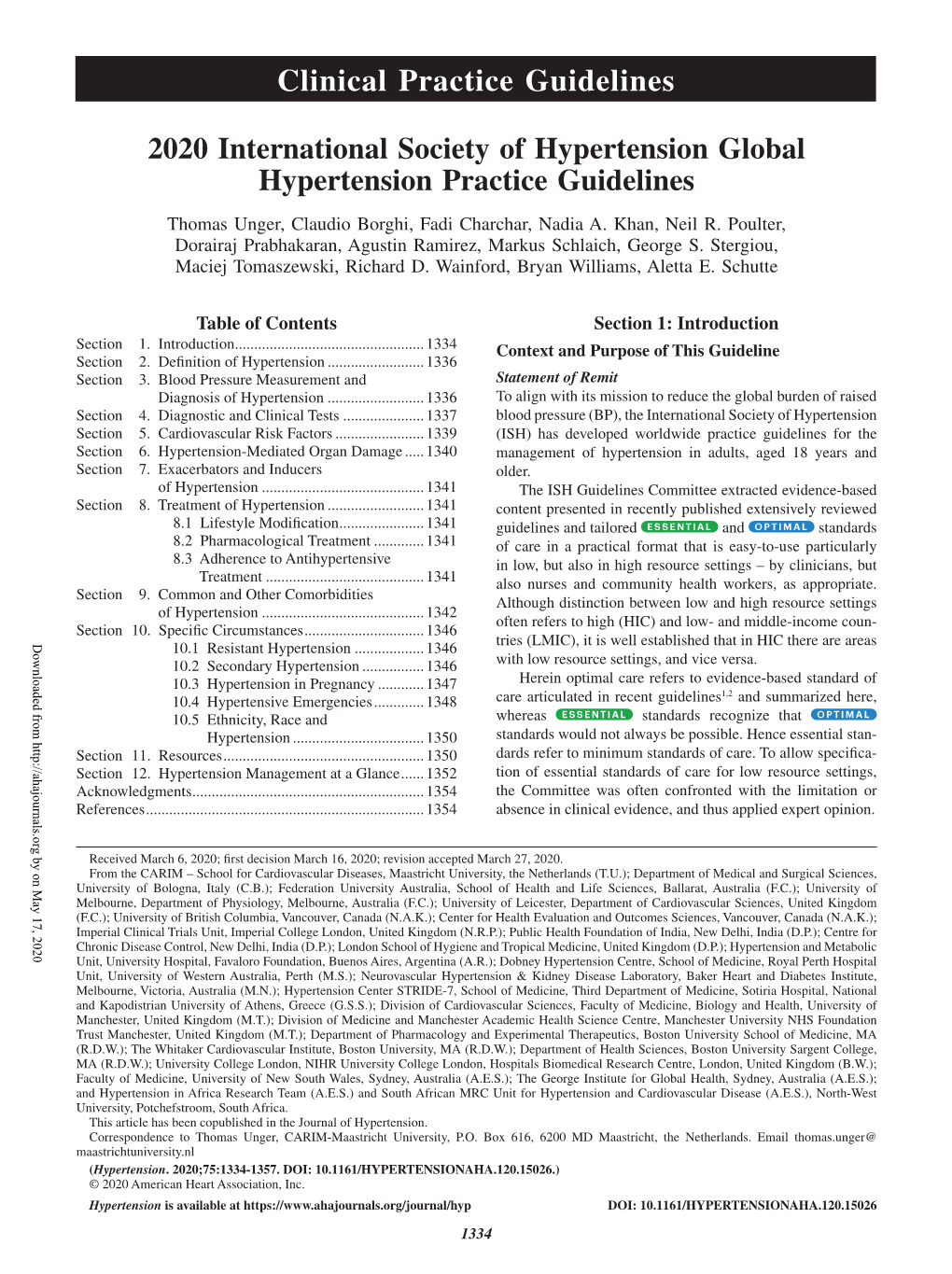 2020 International Society of Hypertension Global Hypertension Practice Guidelines Thomas Unger, Claudio Borghi, Fadi Charchar, Nadia A