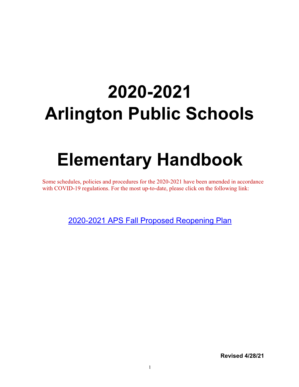 Elementary Handbook 2020-2021 (Revised April 28, 2021)