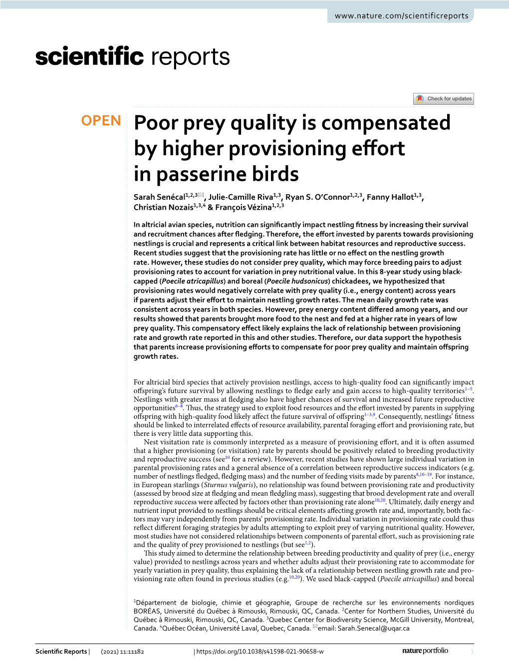 Poor Prey Quality Is Compensated by Higher Provisioning Effort In