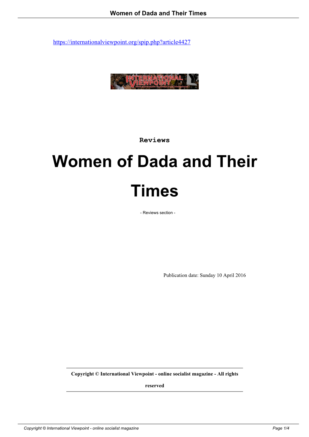 Women of Dada and Their Times