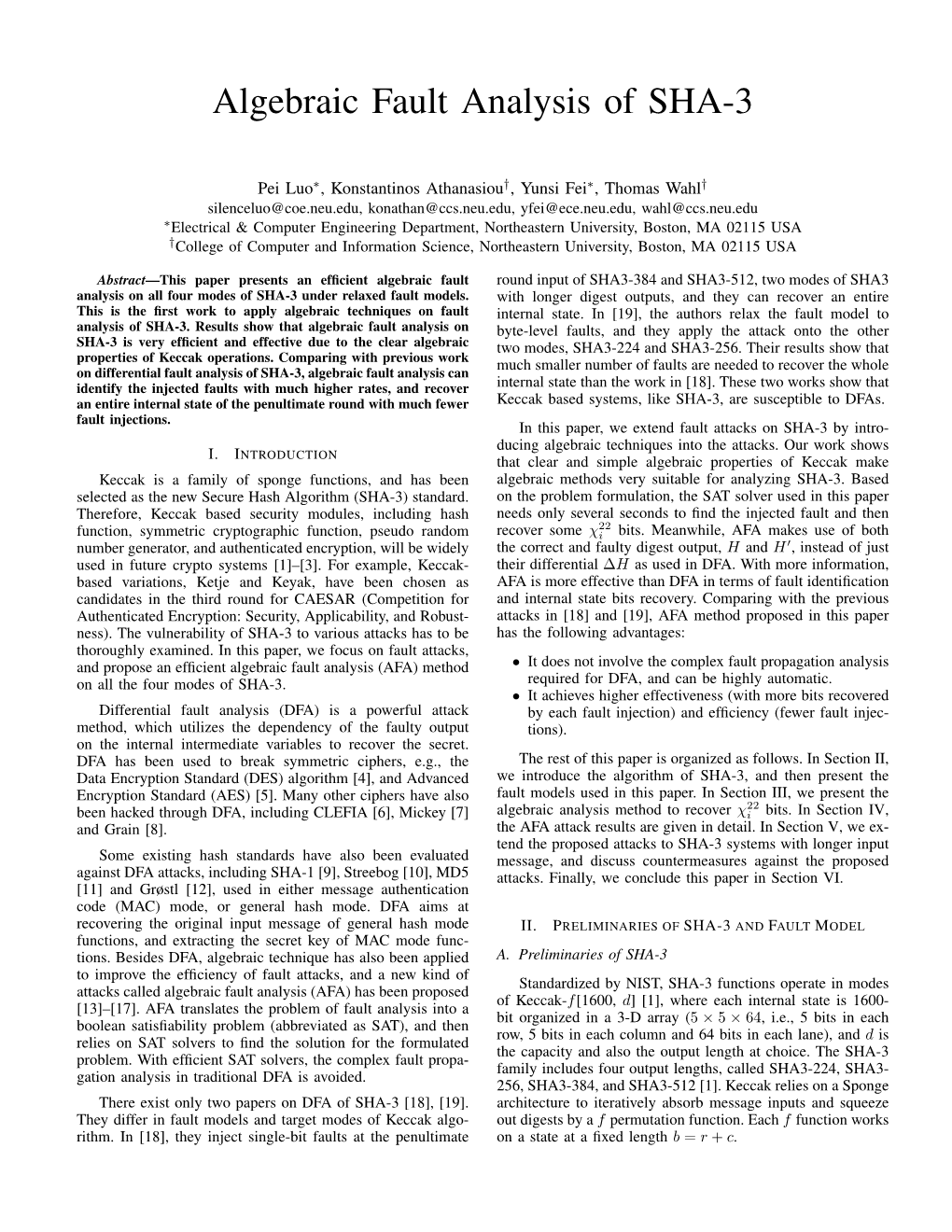 Algebraic Fault Analysis of SHA-3