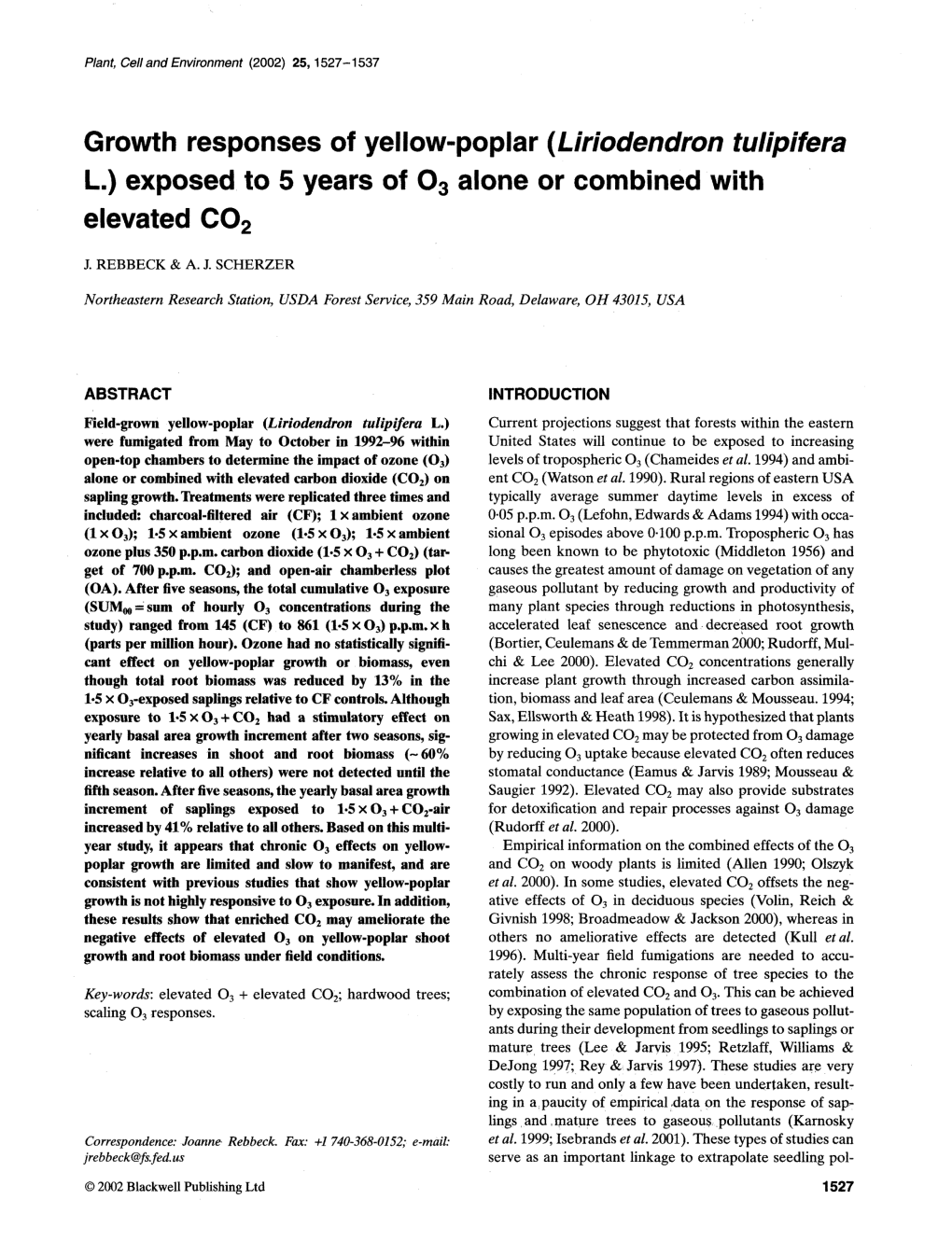 Growth Responses of Yellow-Poplar (Liriodendron Tulipifera L.) Exposed