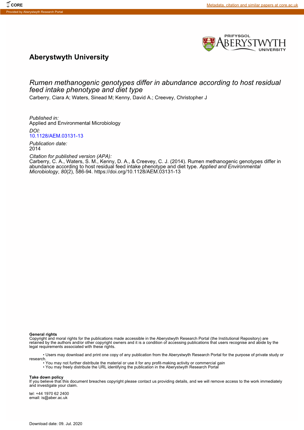 Aberystwyth University Rumen Methanogenic Genotypes