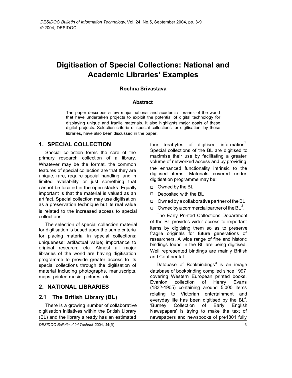 Digitisation of Special Collections: National and Academic Libraries’ Examples