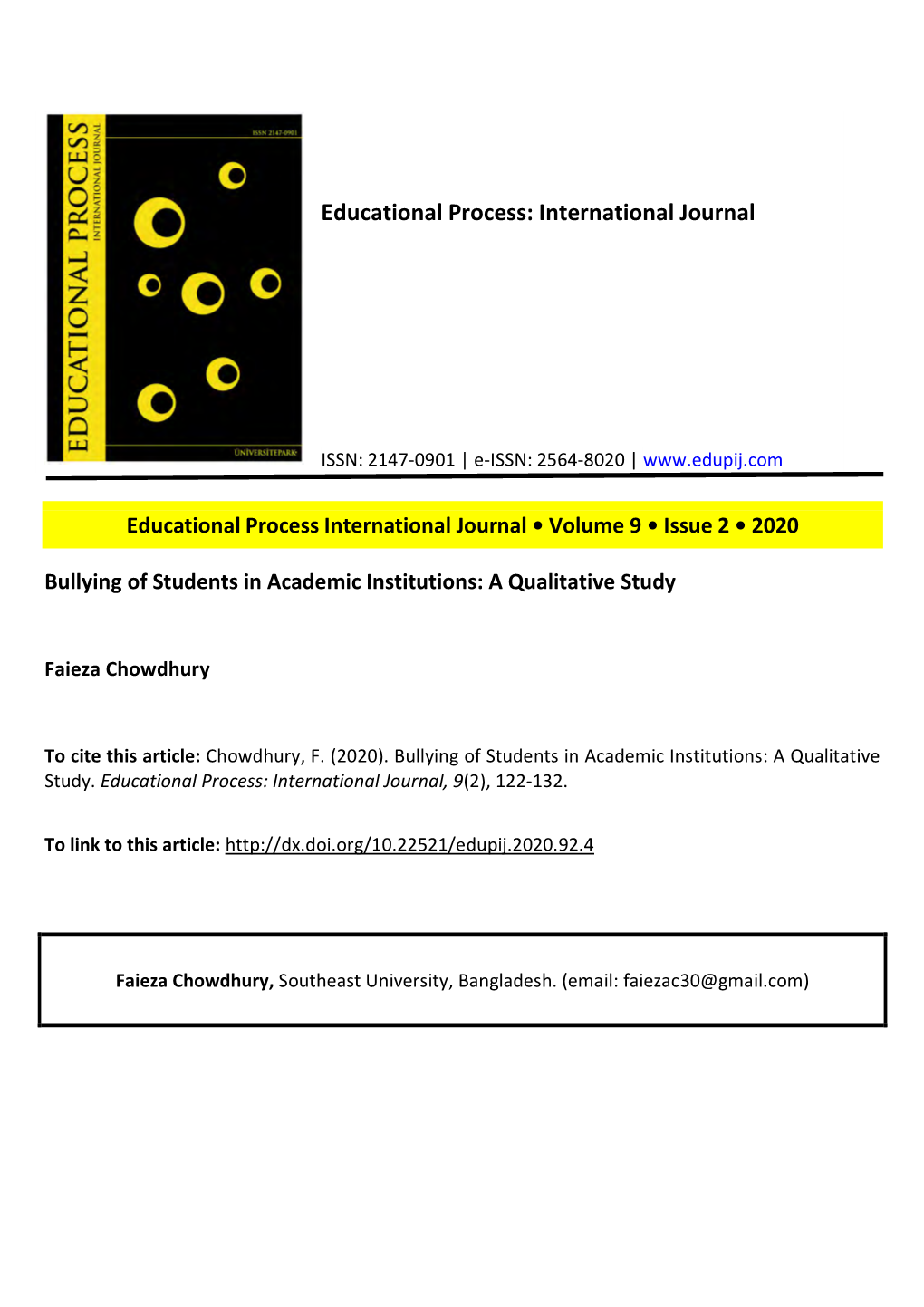 Educational Process International Journal • Volume 9 • Issue 2 • 2020