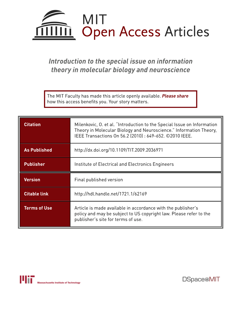 Introduction to the Special Issue on Information Theory in Molecular Biology and Neuroscience