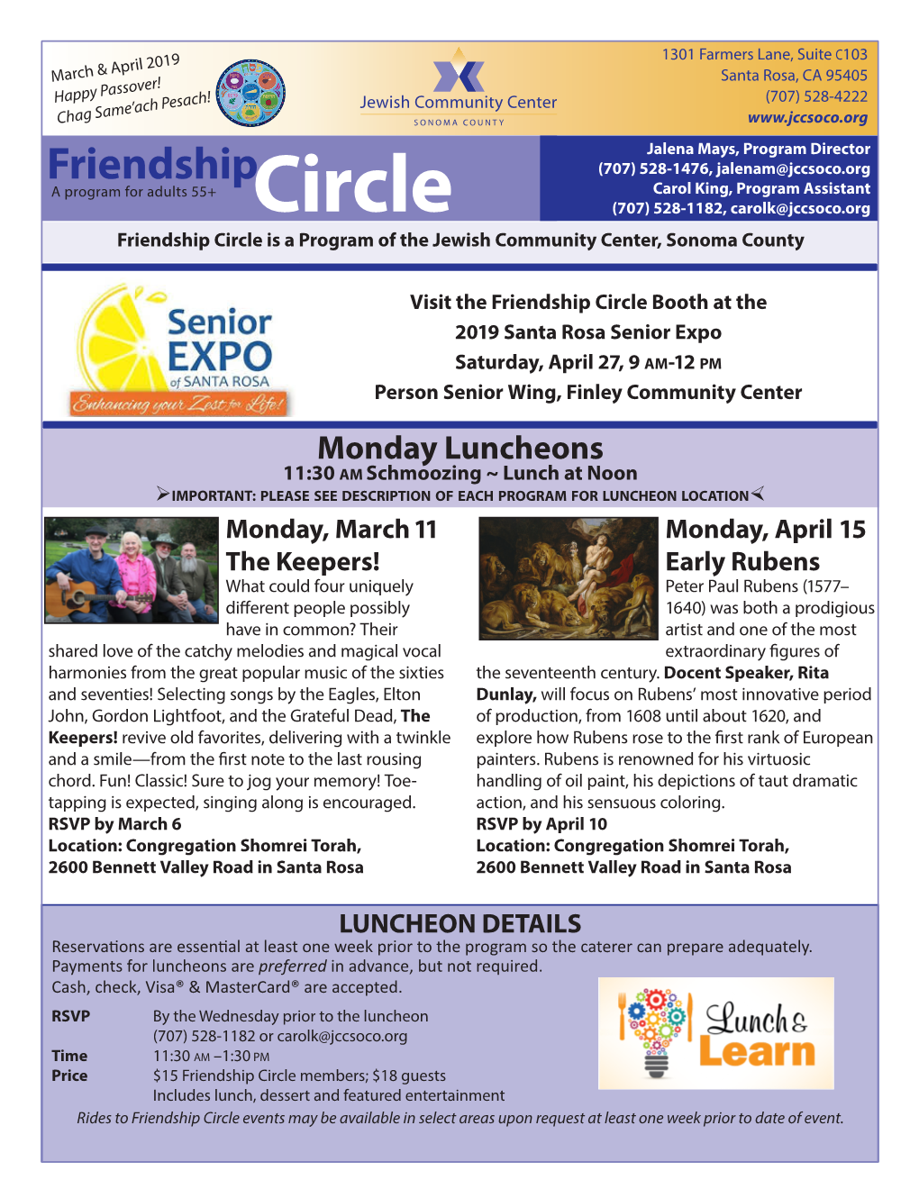 Circle (707) 528-1182, Carolk@Jccsoco.Org Friendship Circle Is a Program of the Jewish Community Center, Sonoma County