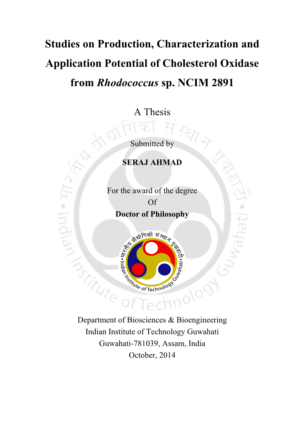 Studies on Production, Characterization and Application Potential of Cholesterol Oxidase from Rhodococcus Sp