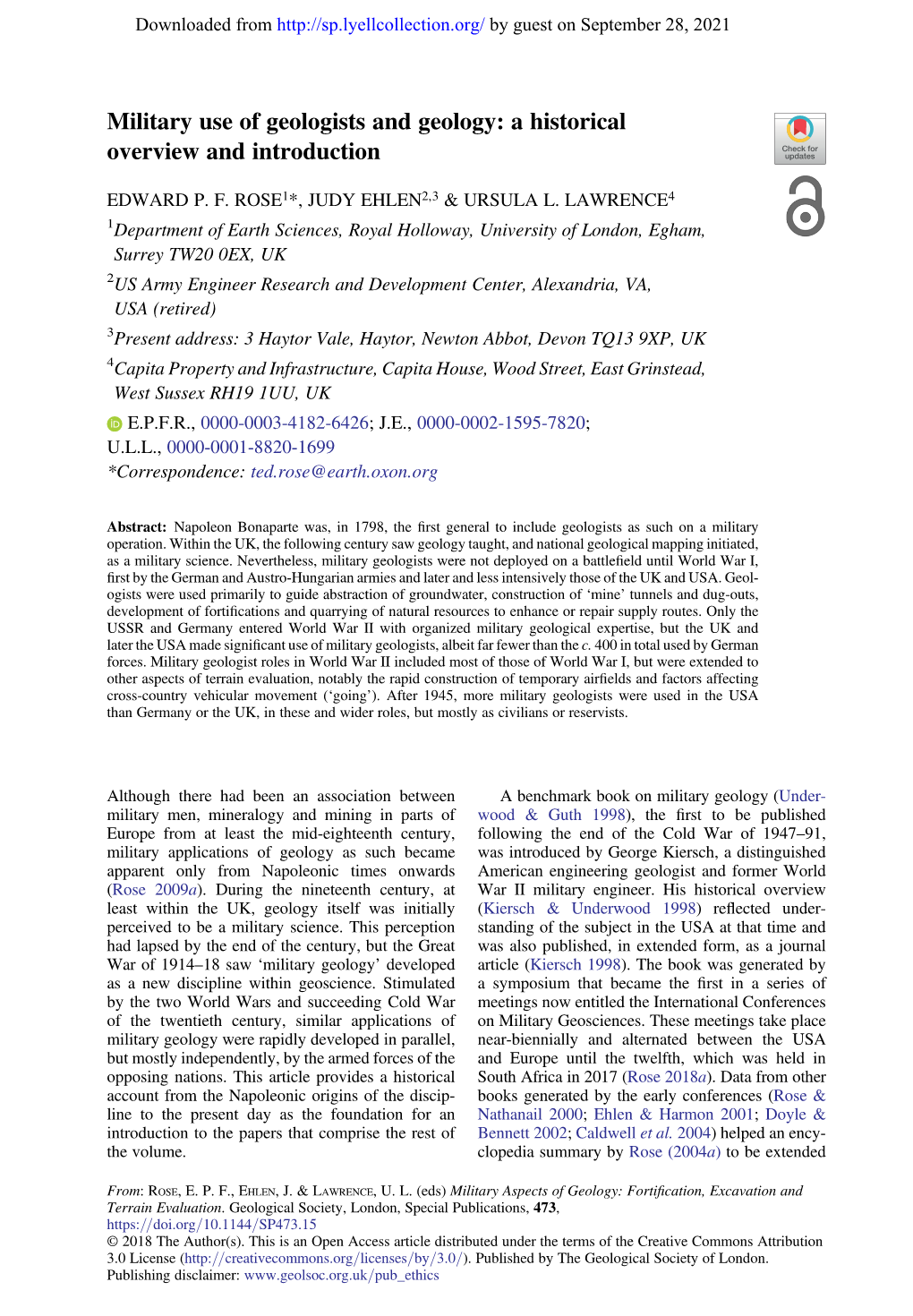 Military Use of Geologists and Geology: a Historical Overview and Introduction