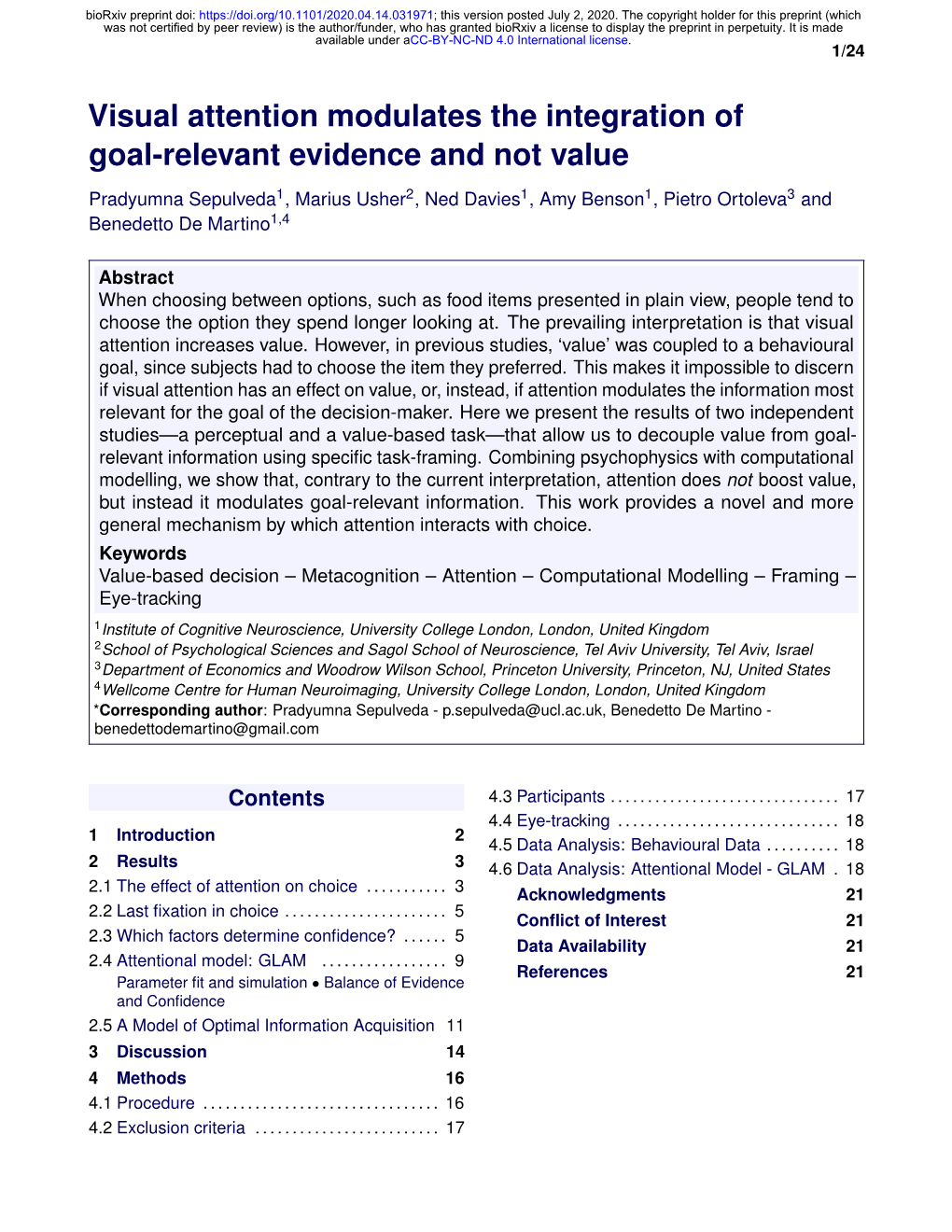 Visual Attention Modulates the Integration of Goal-Relevant Evidence and Not Value