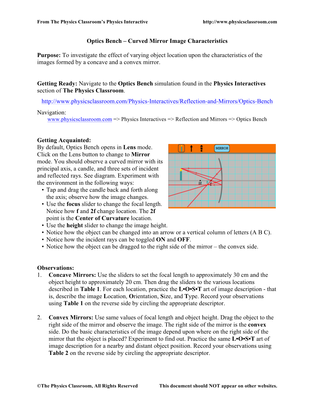 Optics Bench – Curved Mirror Image Characteristics Purpose: To