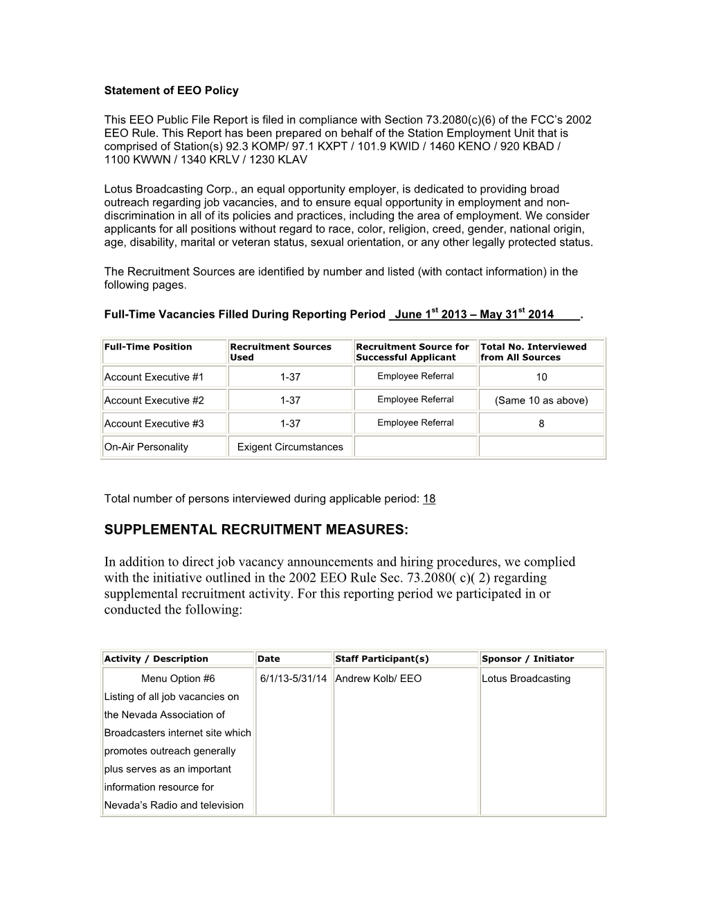 SUPPLEMENTAL RECRUITMENT MEASURES: in Addition to Direct