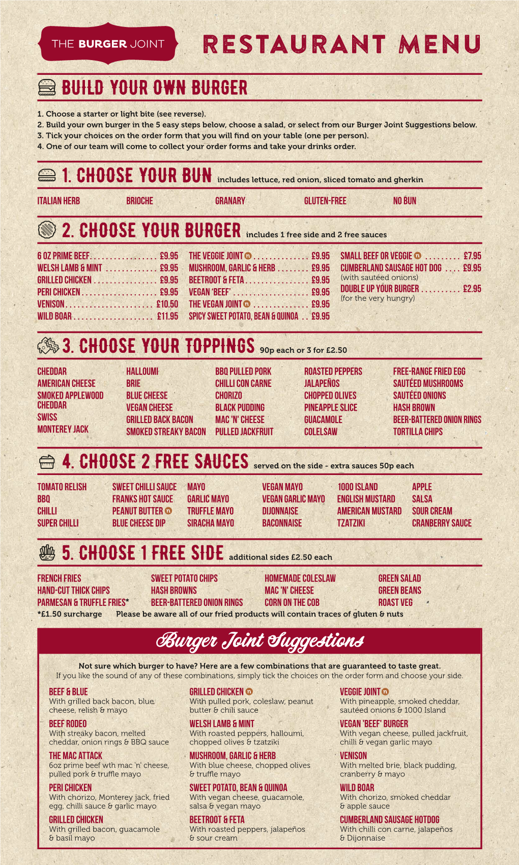 Restaurant Menu Build Your Own Burger