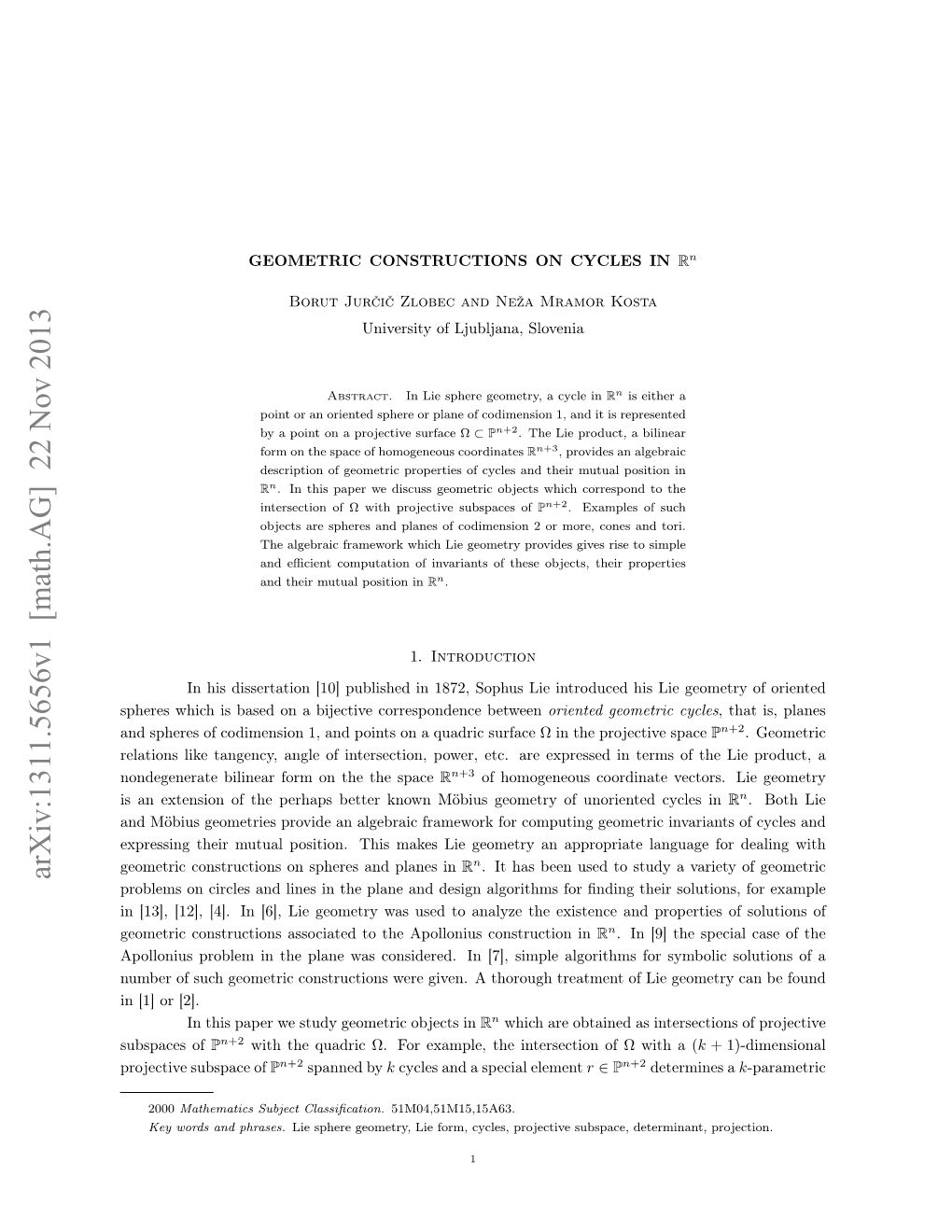 Geometric Constructions on Cycles in $\Rr^ N$