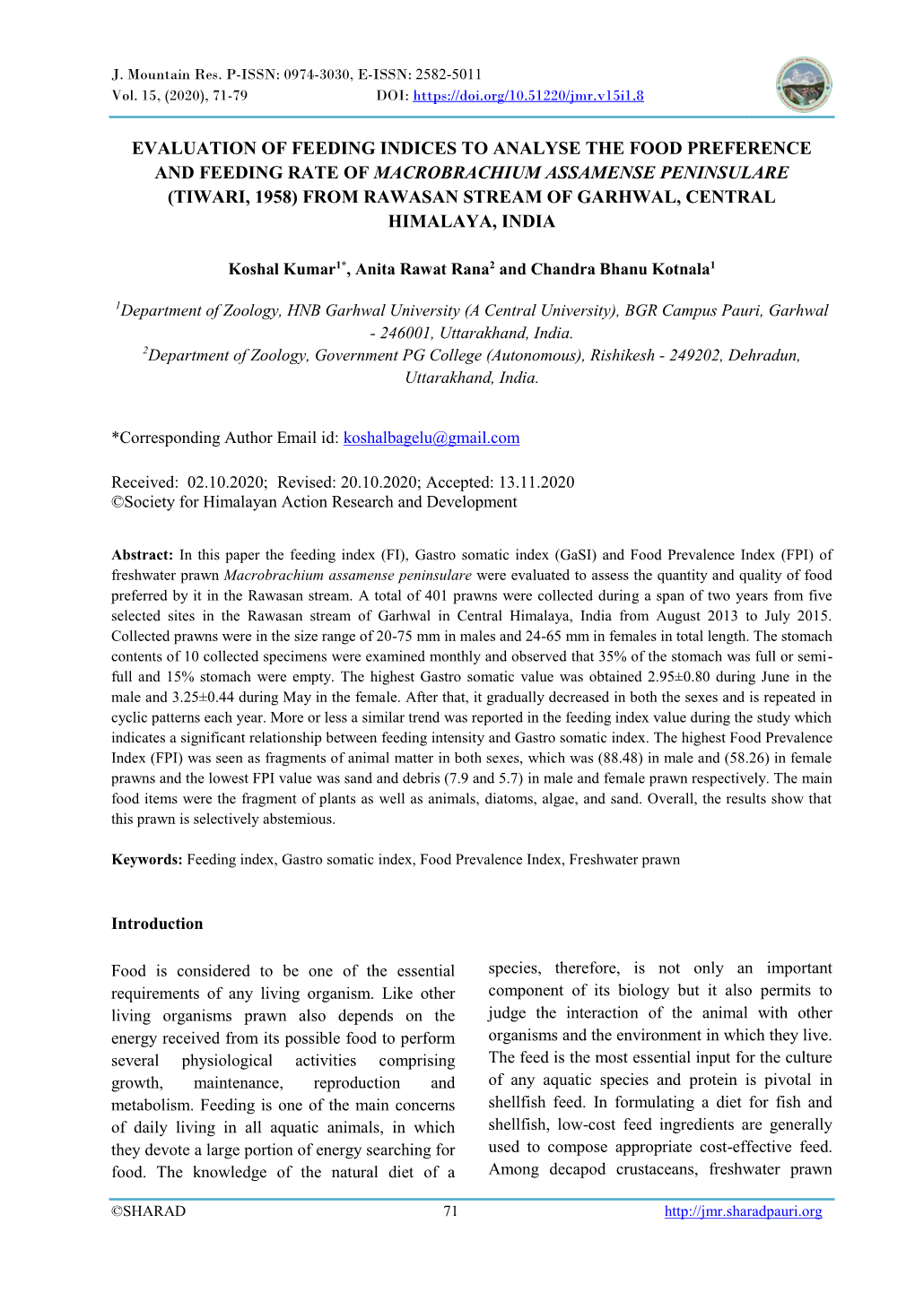 Evaluation of Feeding Indices To