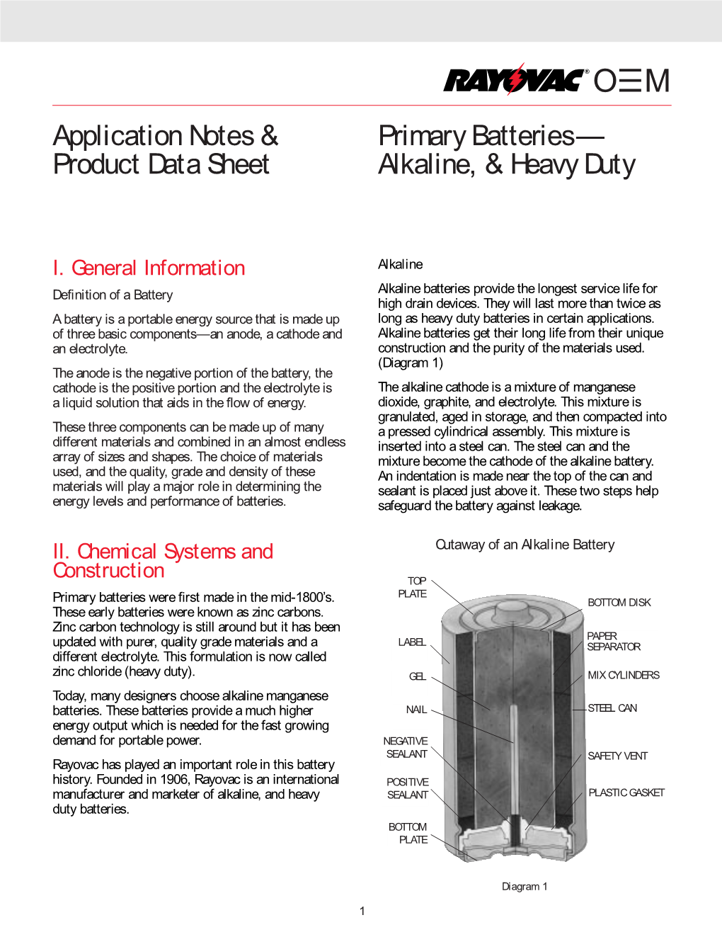 Application Notes & Product Data Sheet Primary Batteries— Alkaline, & Heavy Duty