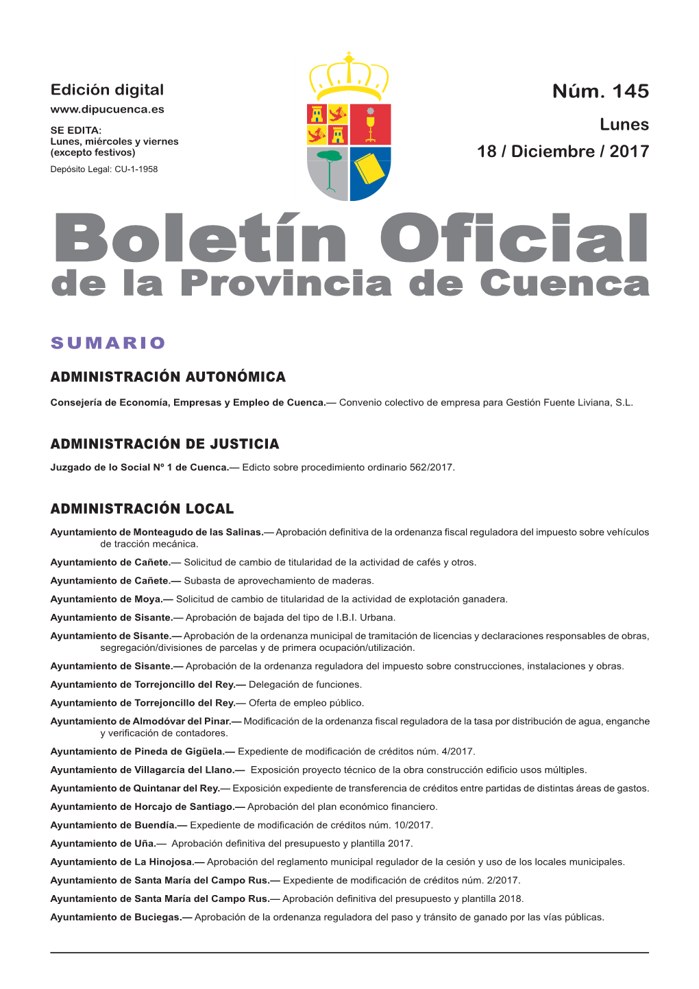 Boletín Oficial De La Provincia De Cuenca Sumario Administración Autonómica