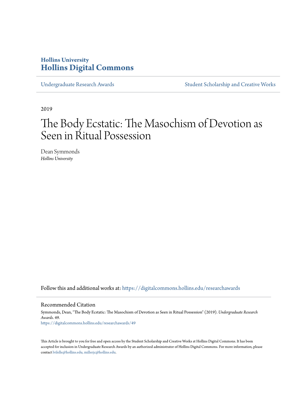 The Masochism of Devotion As Seen in Ritual Possession